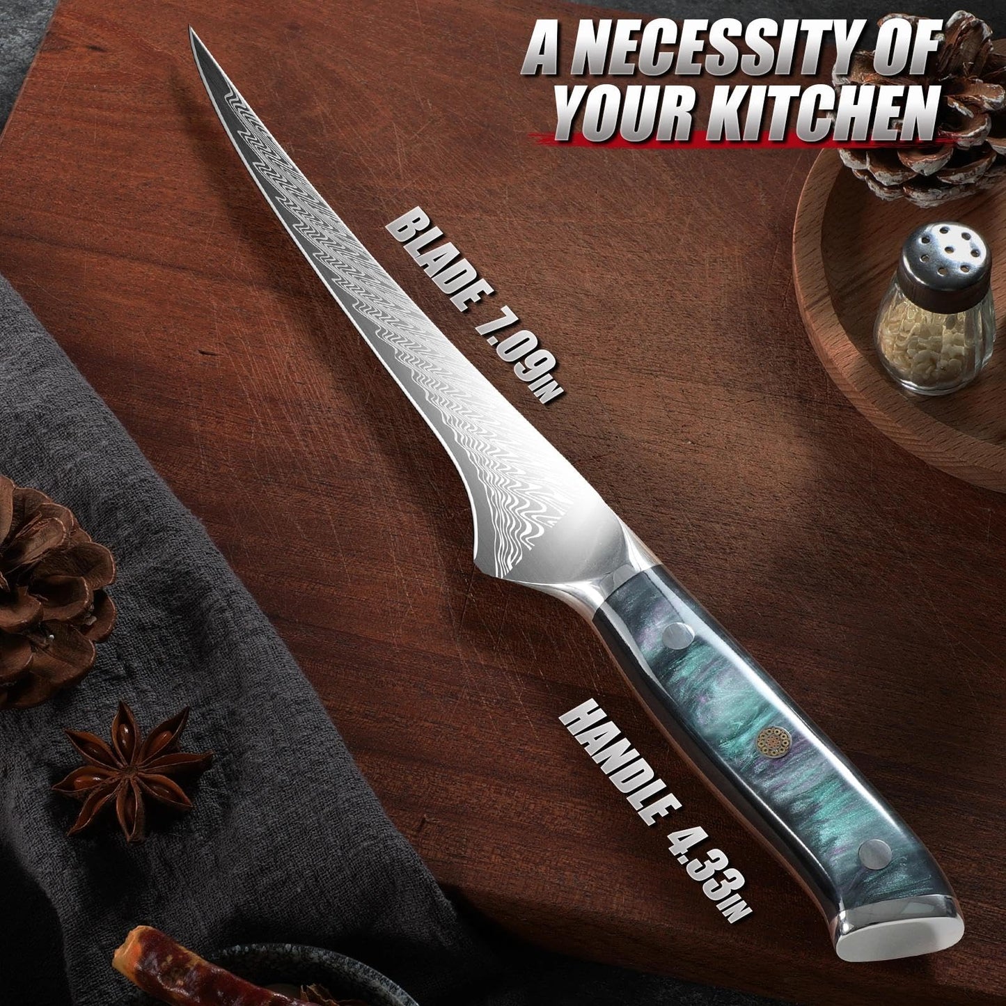 DRAGON RIOT Fish Filleting Knife7 Inch,Ultra Sharp Fillet Knife in High Alloy Stainless Steel,Fishing Knife for Deboning,Trmming,Meat Cutting,Professional Boning Knife with Sheath and Package