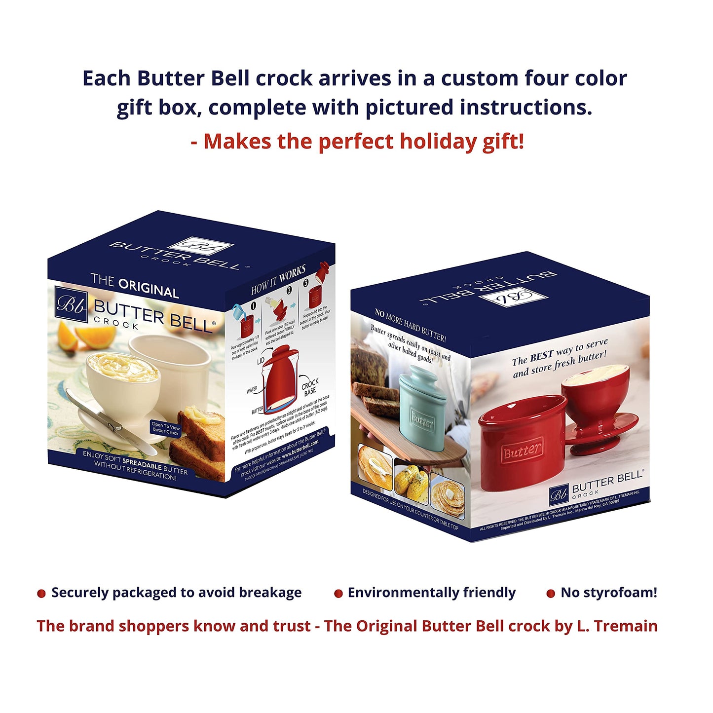 Butter Bell - The Original Butter Bell Crock by L Tremain, a Countertop French Ceramic Butter Dish Keeper for Spreadable Butter, Café Retro Collection, Maraschino Red, Glossy Finish