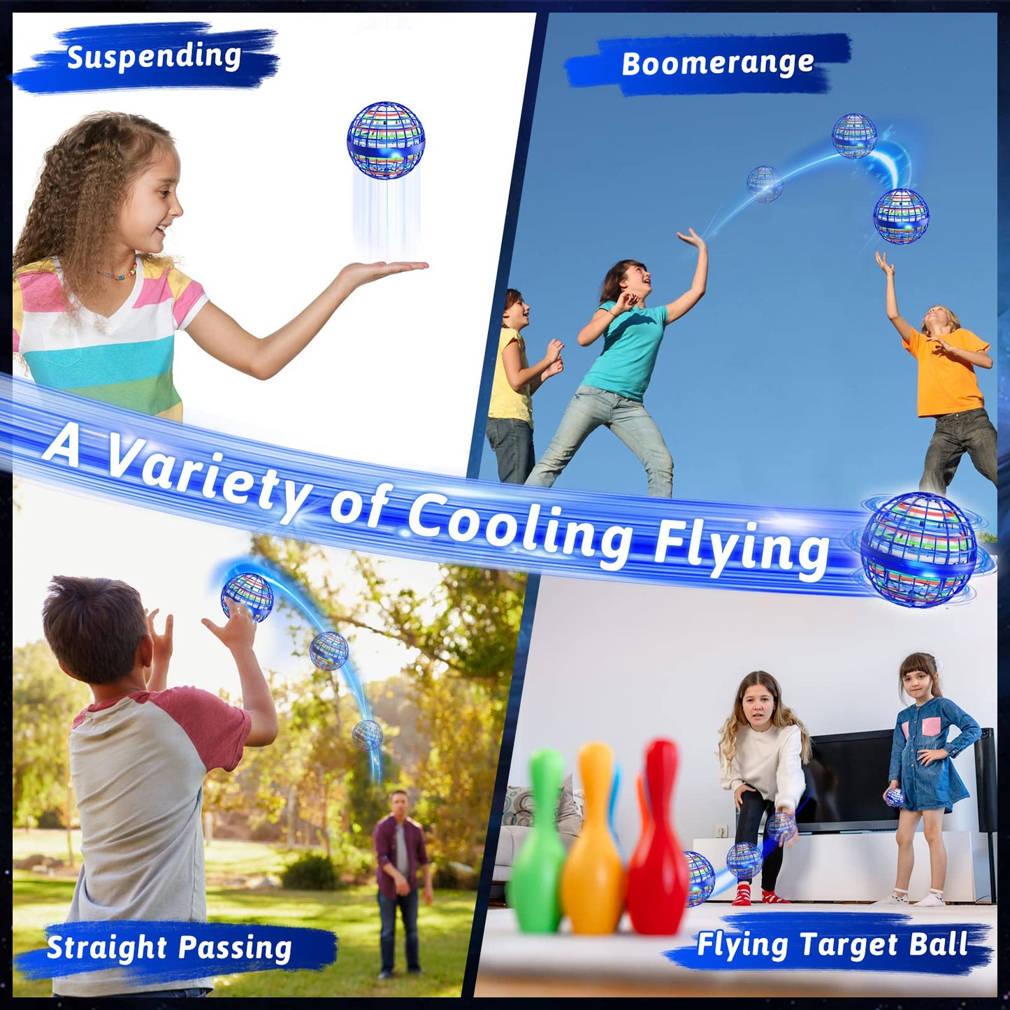 2024 Flying Orb Ball Toy 2 Pack, Cosmic Globe Boomerang Soaring Hover Ball Galactic Fidget Spinner, Hand Controlled Mini Drone Orbit, Cool Stuff Toys Gift for 6 7 8 9 10+ Year Old Boys Girls Teens