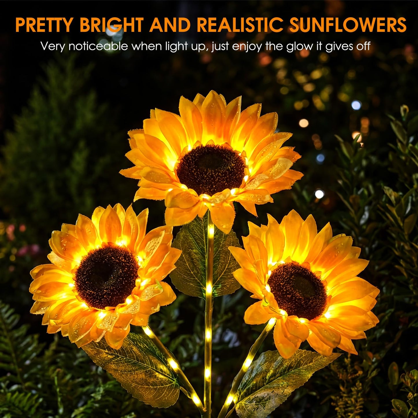 Solar Sunflowers Outdoor Waterproof, 3 Pack Solar Flowers Stake Lights with 9 Big Realistic LED Sunflowers for Yard, Garden, Cemetery Grave, Lawn, Flower Pot, Fall Outside Decorations (Sunflowers)