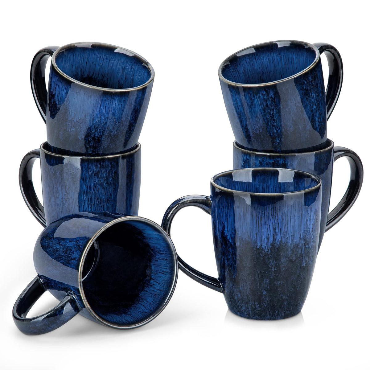 vancasso Starry Ceramic Coffee Mug Set of 6, 16 Oz Tea Cups with Handle for Latte, Tea, Cappuccino, Milk, Cocoa, Microwave&Dishwasher Safe,Blue