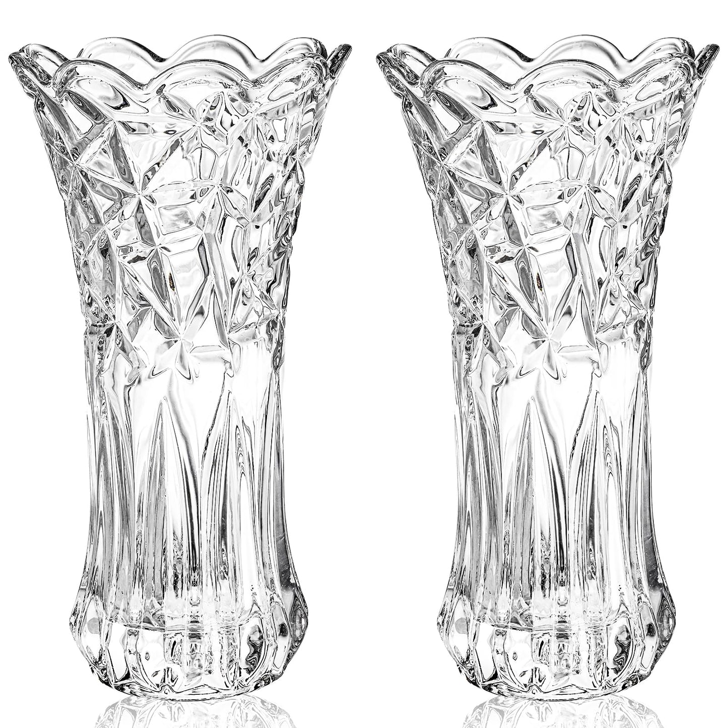 Dicunoy Set of 2 Glass Flower Vase, 9.5" Large Crystal Vase, Clear Flower Vases for Centerpieces, Modern Crystal Rose Vase, Heavy Duty Cylinder Flared Vase with Heavy Base for Home Office Decoration