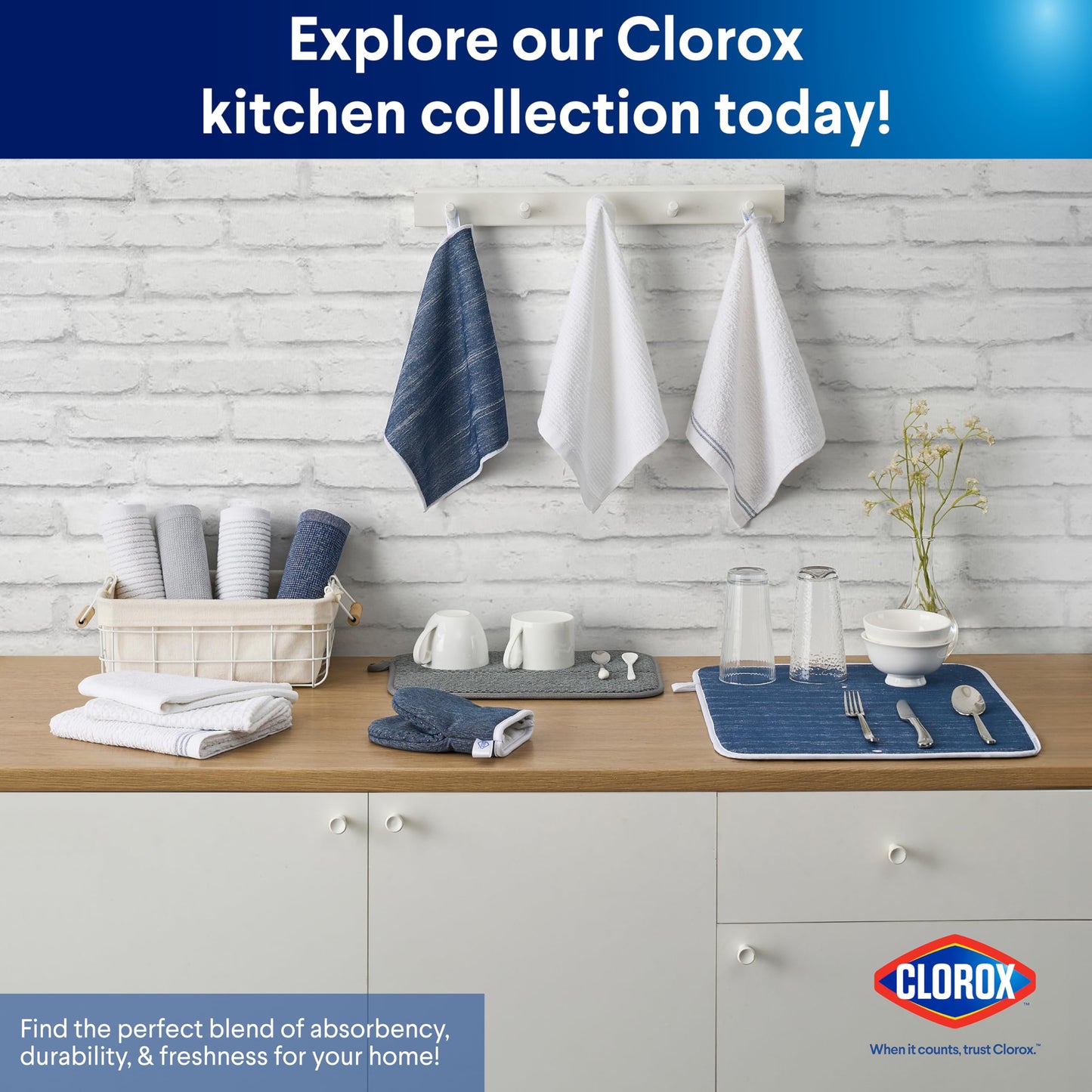 CLOROX Waffle Bar Mops - Microfiber Quick Dry Dishcloths - Absorbent Multipurpose Cleaning Cloths for Restaurants, Kitchen, Bathroom, Hotel - 16" x 19" - White 6 Pack