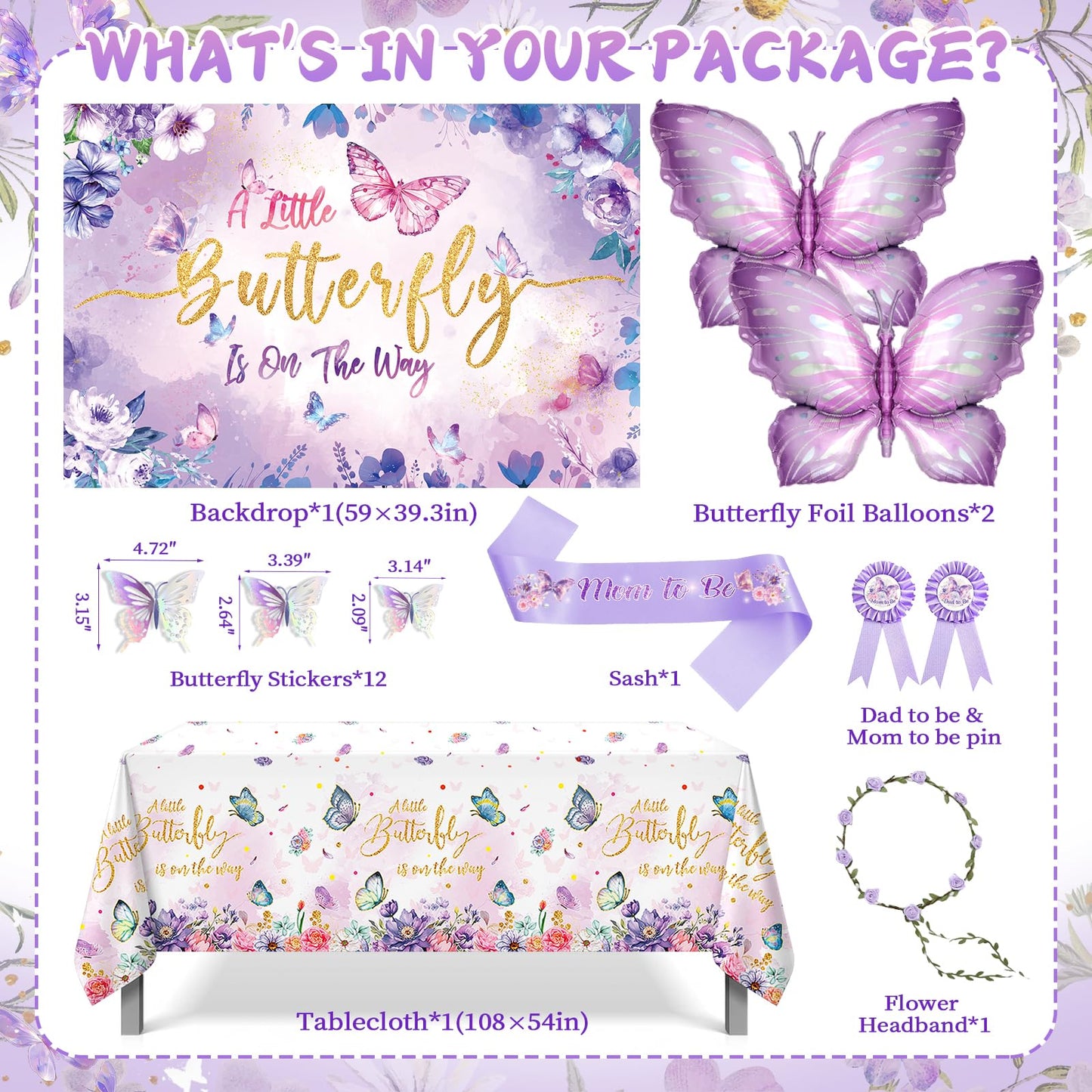 Butterfly Baby Shower Decorations, Baby Girl Shower Decorations A Little Butterfly Is On The Way Backdrop Sash Tablecloth Cake Toppers Stickers Pink Purple Balloons Baby Boxes Baby Shower Girl Decor
