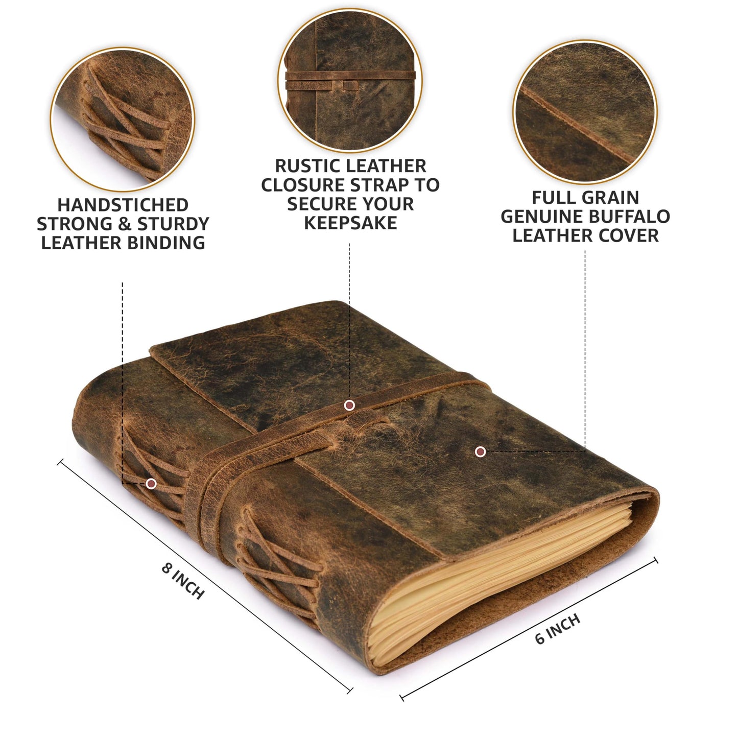 LEATHER VILLAGE Lined Paper Leather Bound Journal-260 Pages, Rustic Brown, 8 X 6 Inches (A5) - Book of Shadows - Writing Notebook, Daily Notepad, Travel Diary For Women/Men