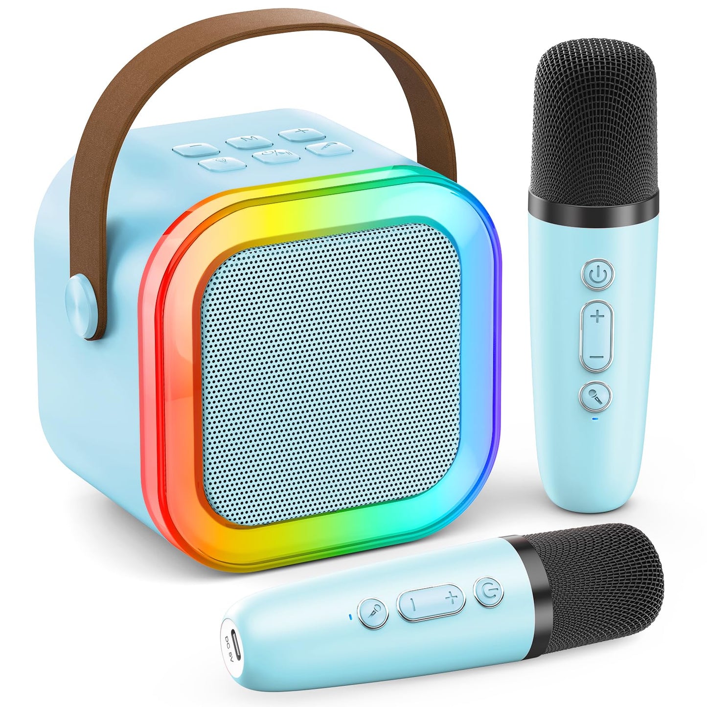Karaoke Machine for Kids Adults, Portable Bluetooth Mini Karaoke Microphone Singing Speaker Karaoke Player with 2 Wireless Mic Toys for All Smartphones,Birthday, Family,Home Party (Light Blue)