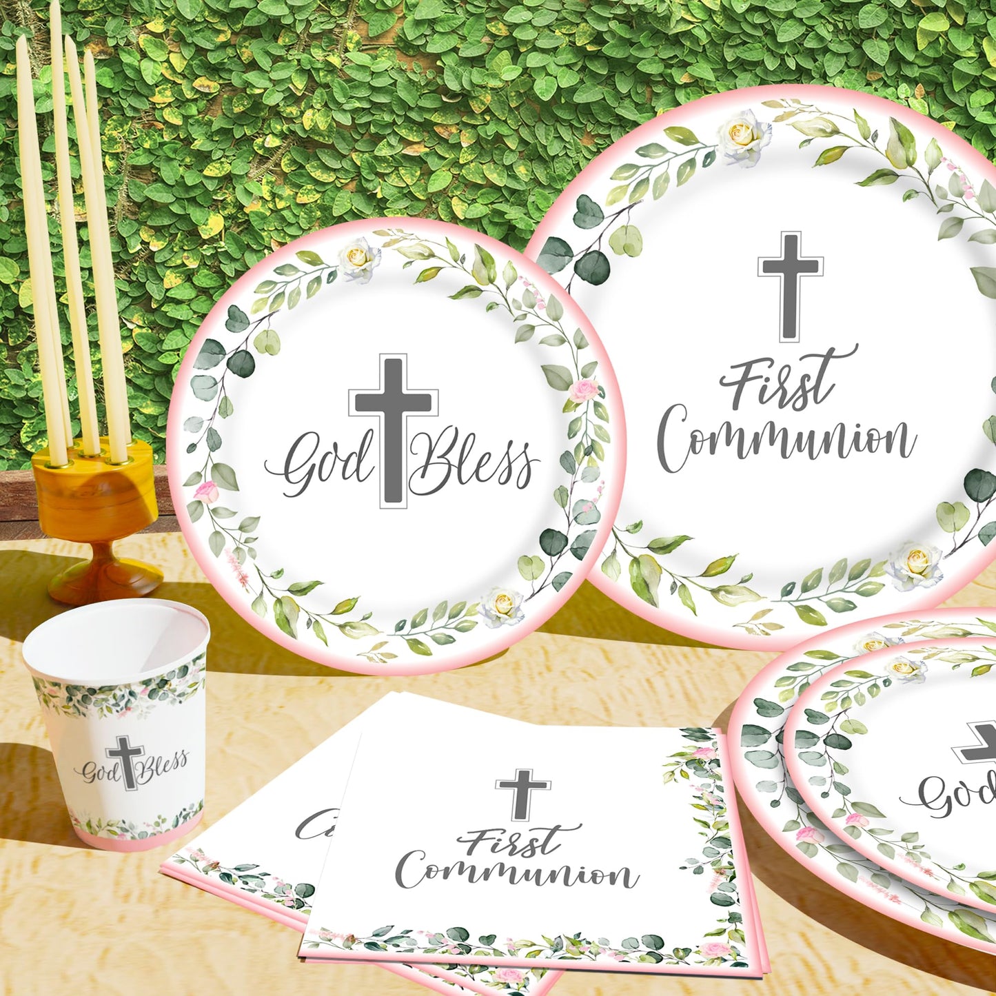 First Communion Decorations, Paper Plates,Napkins and Cups (Serves 25), First Communion Decorations for Girls,First Holy Communion Decorations