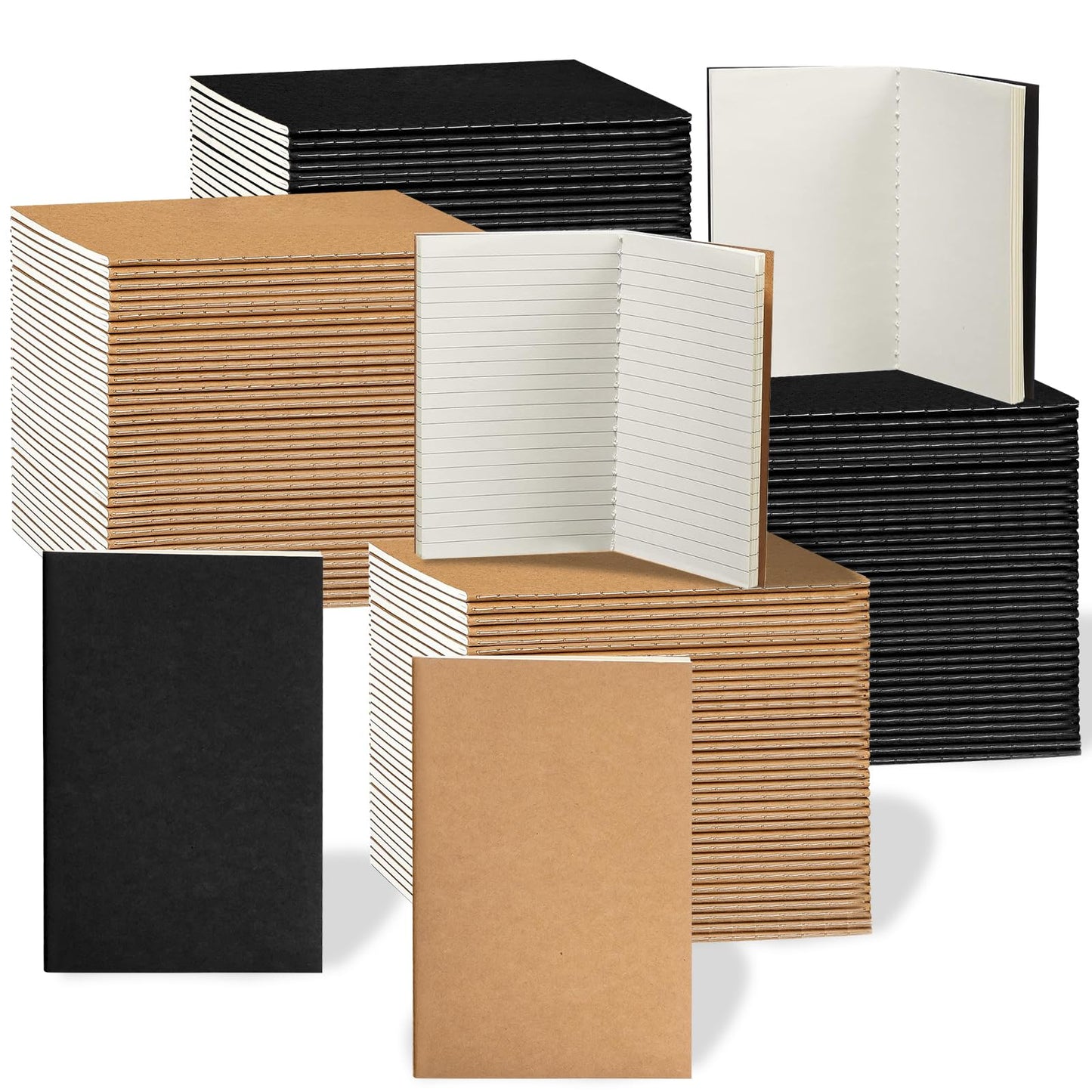 Mini Notebooks 96 Pack, Pocket Size 3.5 x 5.5 Inch Small Journals, Kraft Lined & Blank Memo Notepads for Travelers, Students, Office School Supplies (Brown & Black)