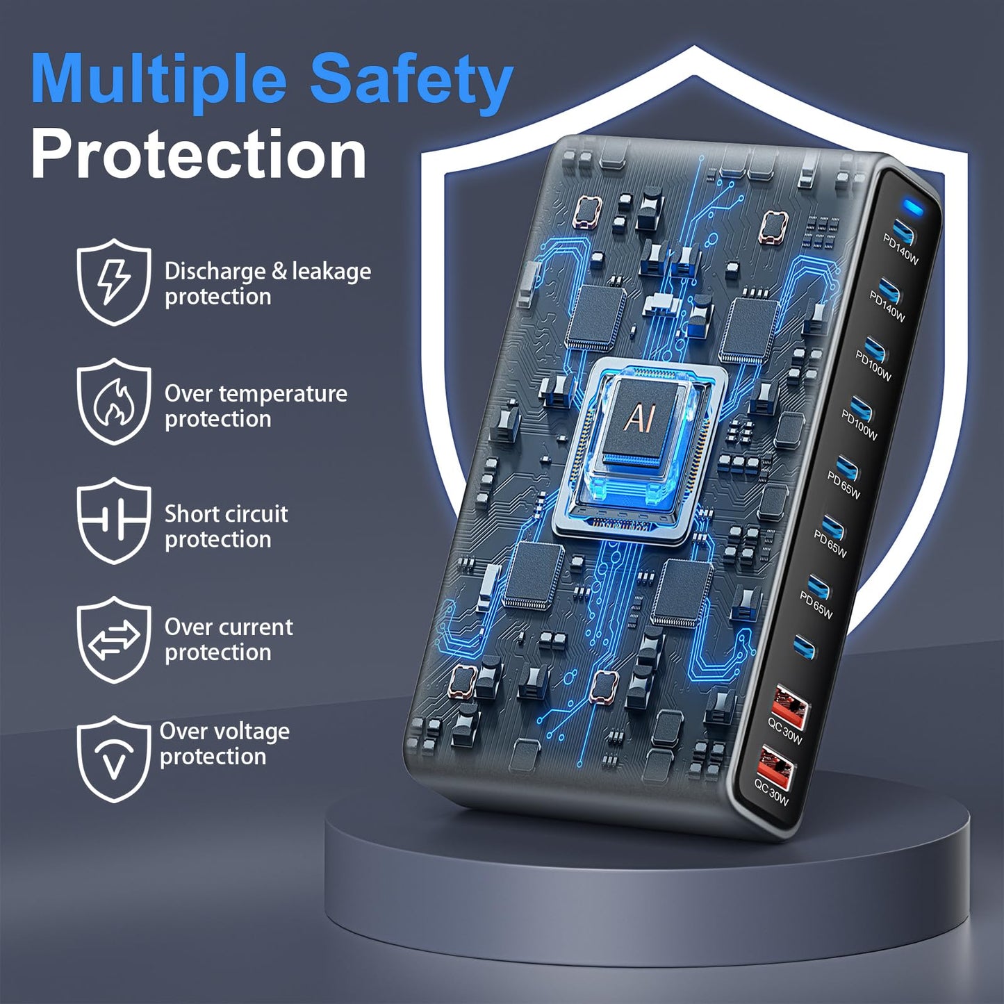 800W USB C Fast Charging Station, 10-Port USB C Charger Block GaN Ⅲ Pro Dual 140W PD PPS Port,Portable Charging Station for iPhone,Samsung Galaxy.Compatible with MacBook Pro/Air,DELL,iPad,HP