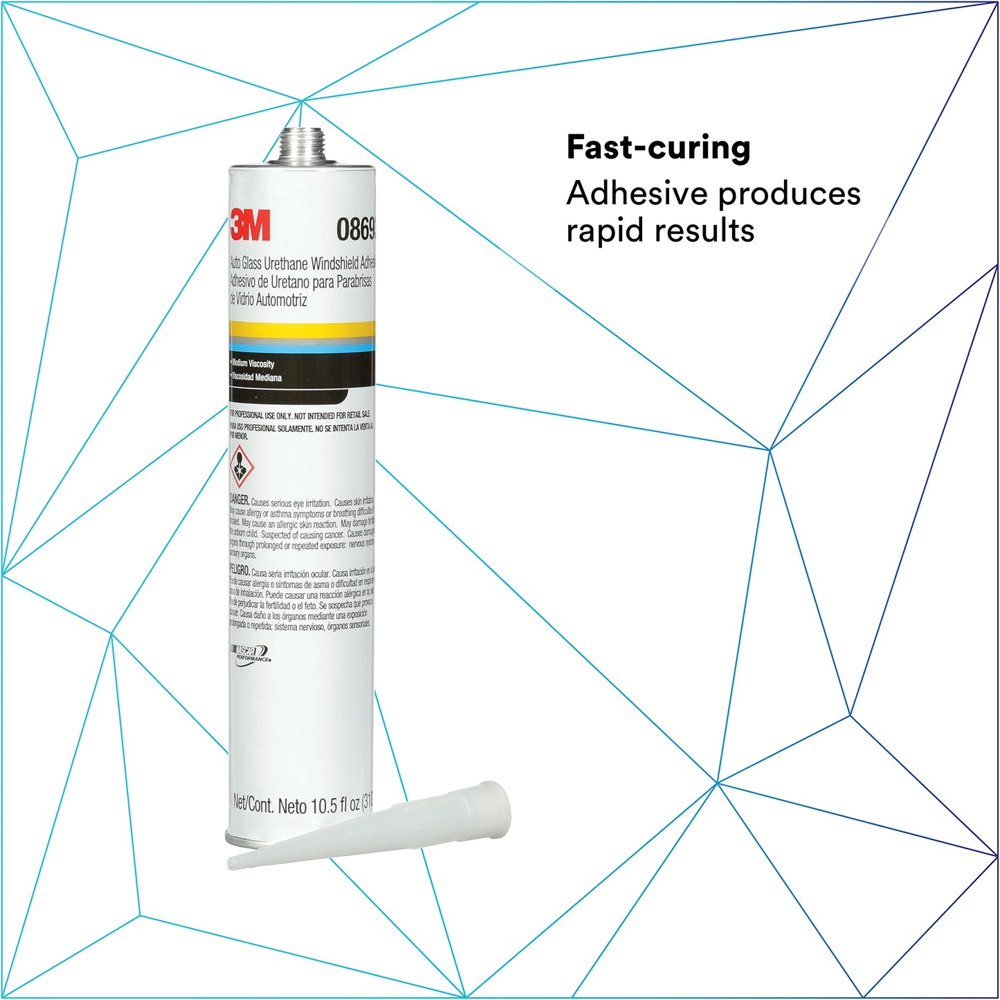 3M Auto Glass Urethane Windshield Adhesive, 08693, Medium Viscosity, High-Strength, Fast-Curing, 310 mL/10.5 fl oz Cartridge, White