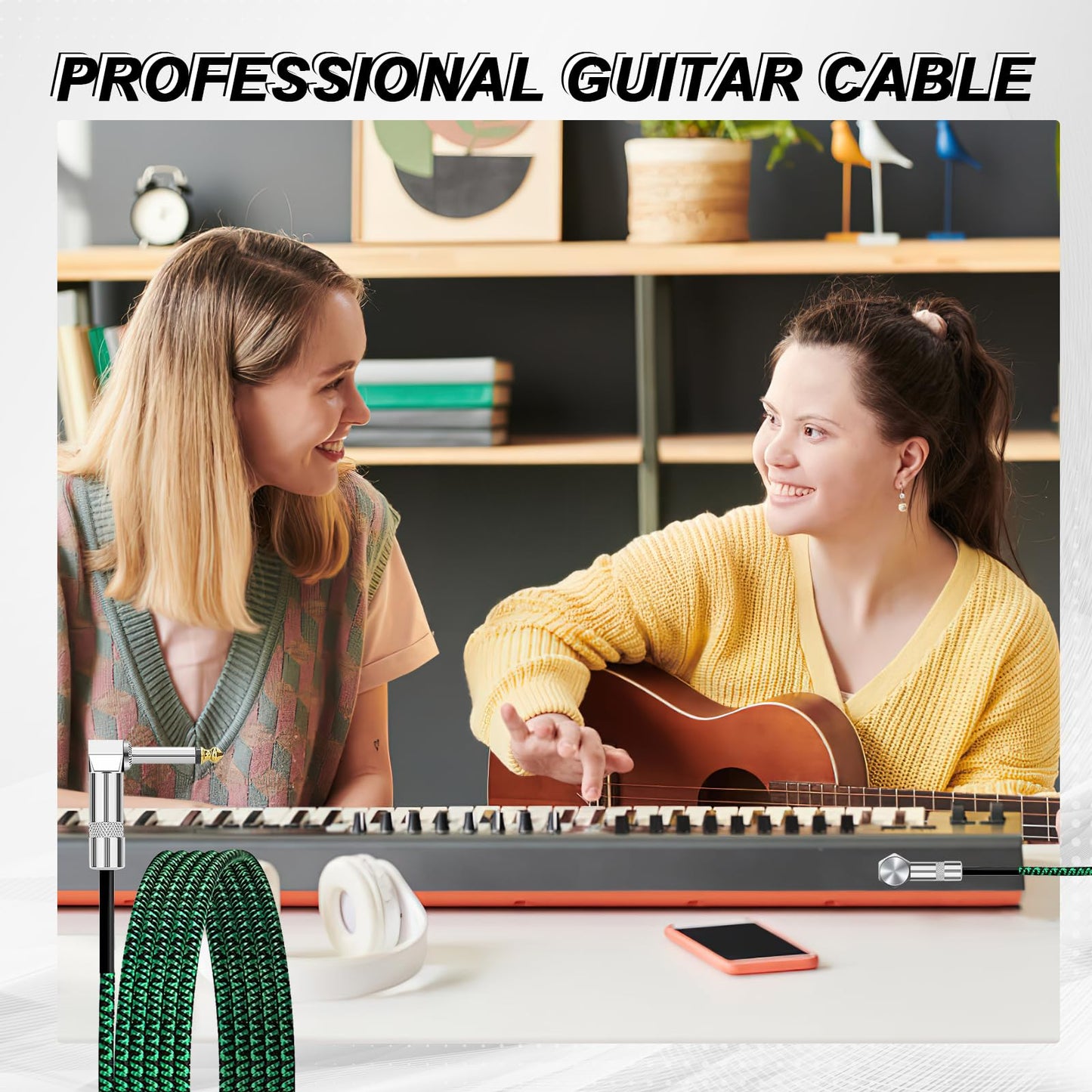 8 Pack 10Ft Guitar Cables, Instrument Cable Bass Wires, 1/4 inch Copper Wire TS Cables for Electric Guitar, Bass, Keyboard, Amp (Multicolor)