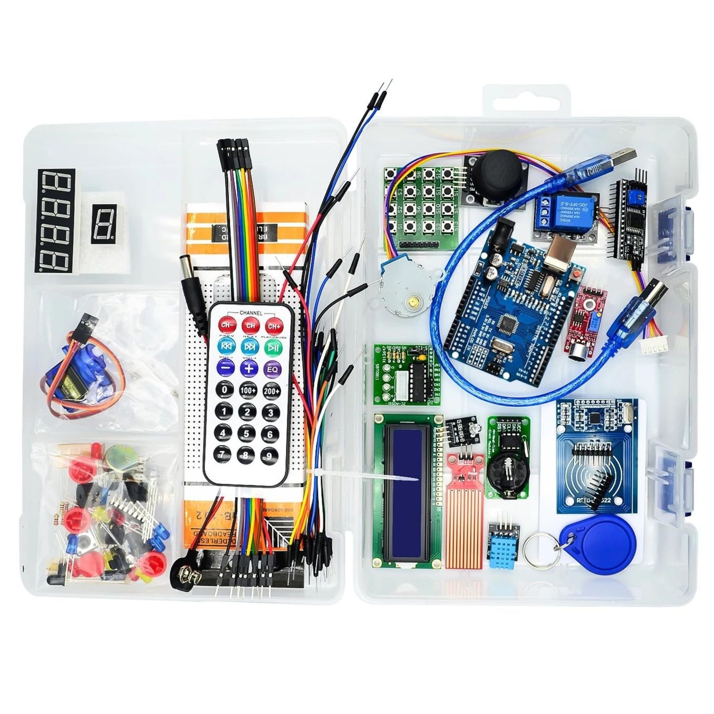 UNO R3 Starter Kit – 40PCS Electric Circuit & STEM Electronics Learning Kit, UNO R3 Compatible Board with Breadboard, Sensors, RFID, Motors & Components for Beginners & Hobbyists