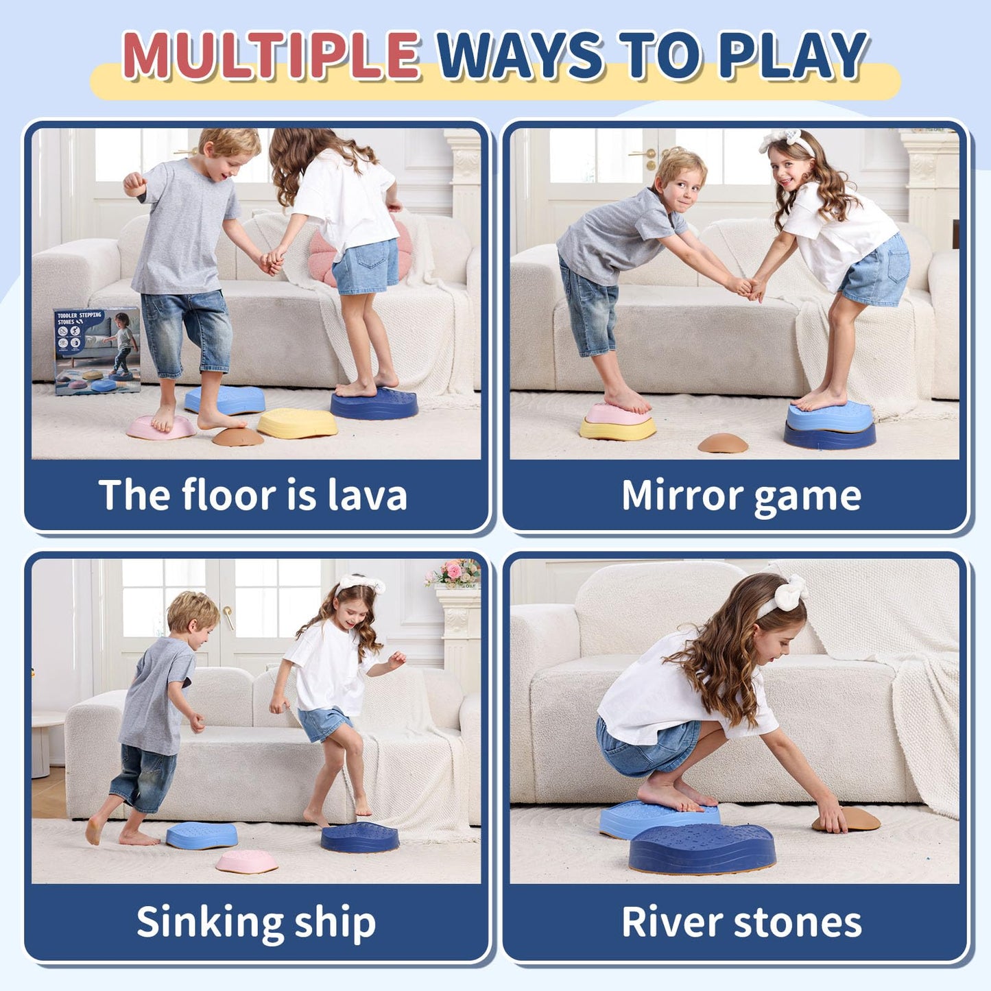 KidBloom Balance Stepping Stones Kids, Sensory Toys for Autism, Outdoor Toys Kids 3-5, Non-Slip Balance Stones for Obstacle Course, Includes Waterproof Storage Bag