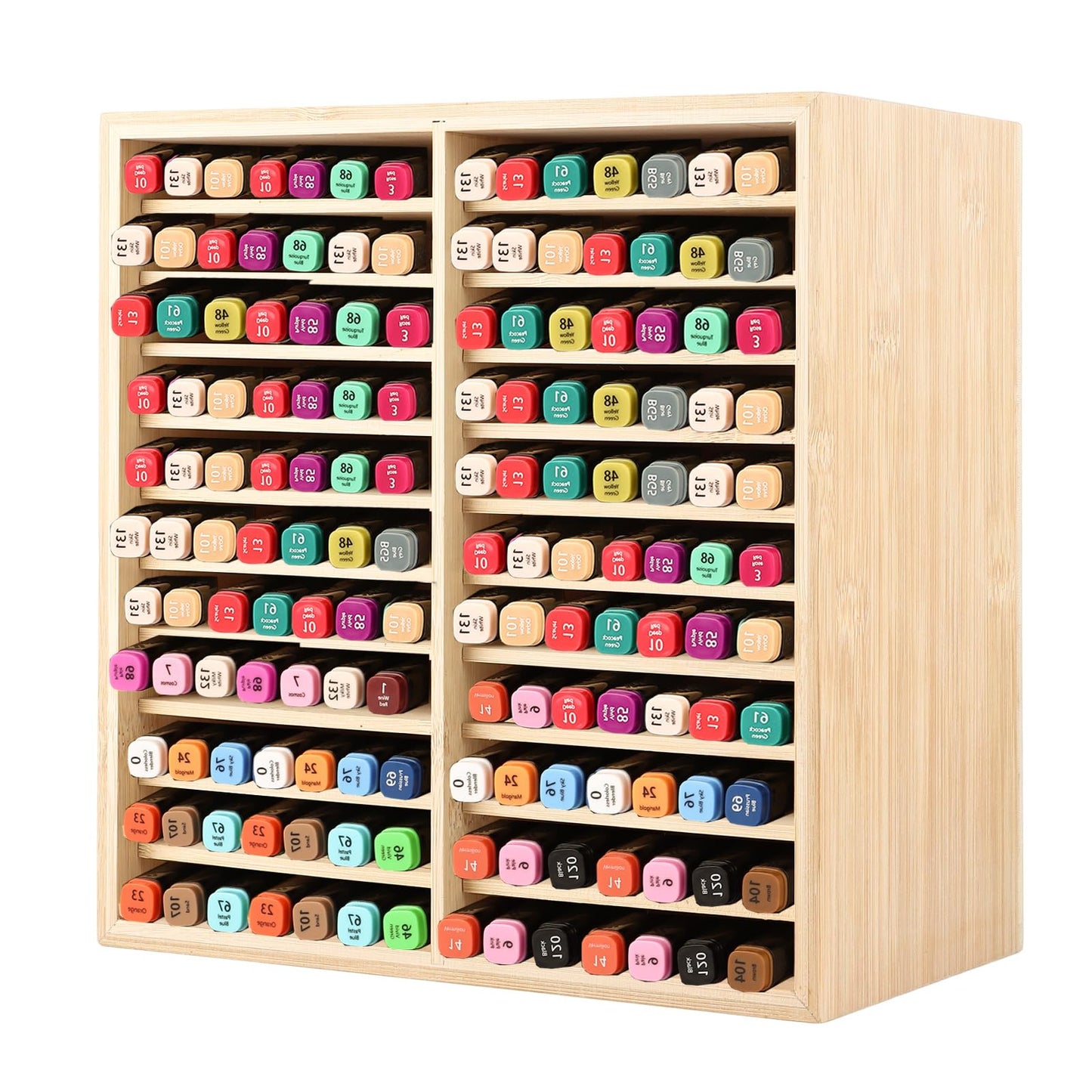 RHBLME Marker Organizer, 176 Capacity Markers Bamboo Pen Holder, 22 Compartments Art Supply Holder for Home Office Desk Classroom