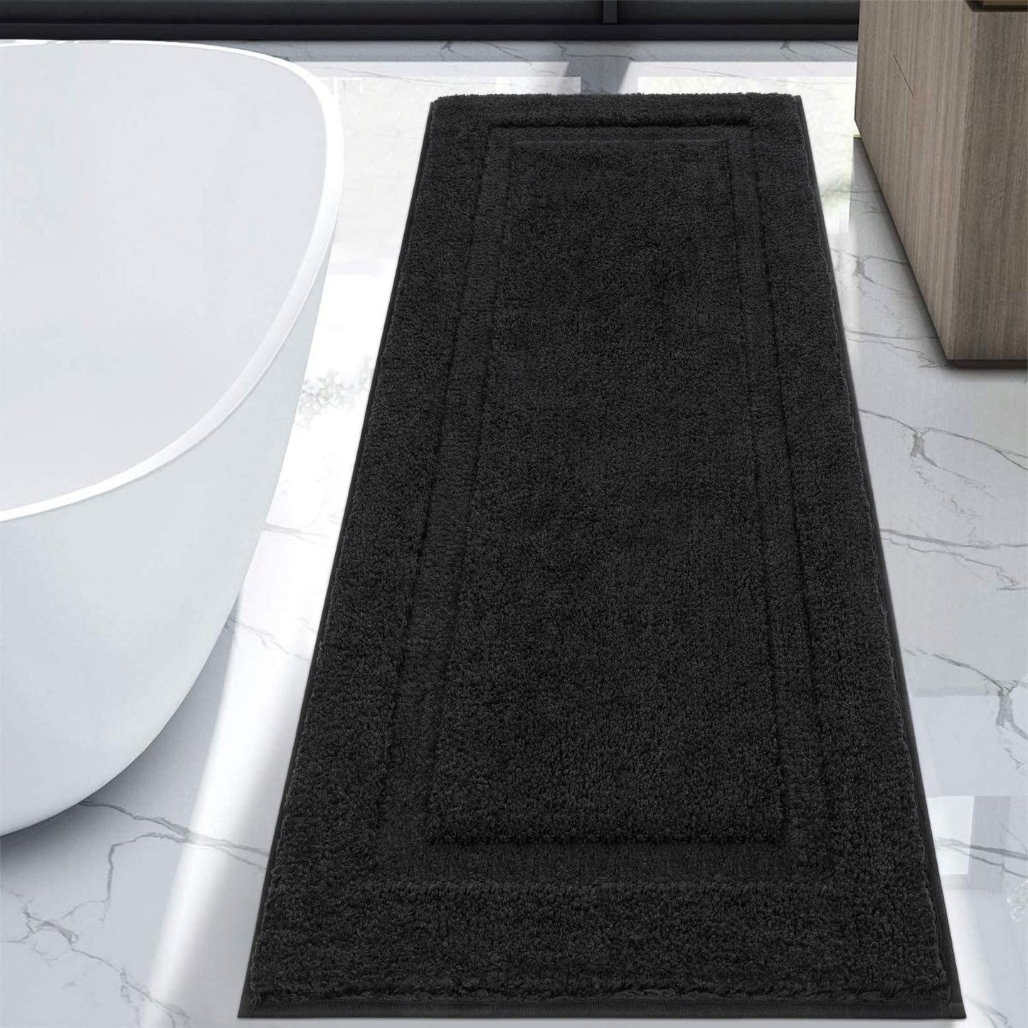 SHACOS Super Soft Bathroom Rugs 24"x60" Long Bath Mats Runner Non Slip Washable Absorbent Bath Rugs Carpets for Bathroom Floor Tub Shower Vanity Sink Home Decor Accessories, Black 2'x5'