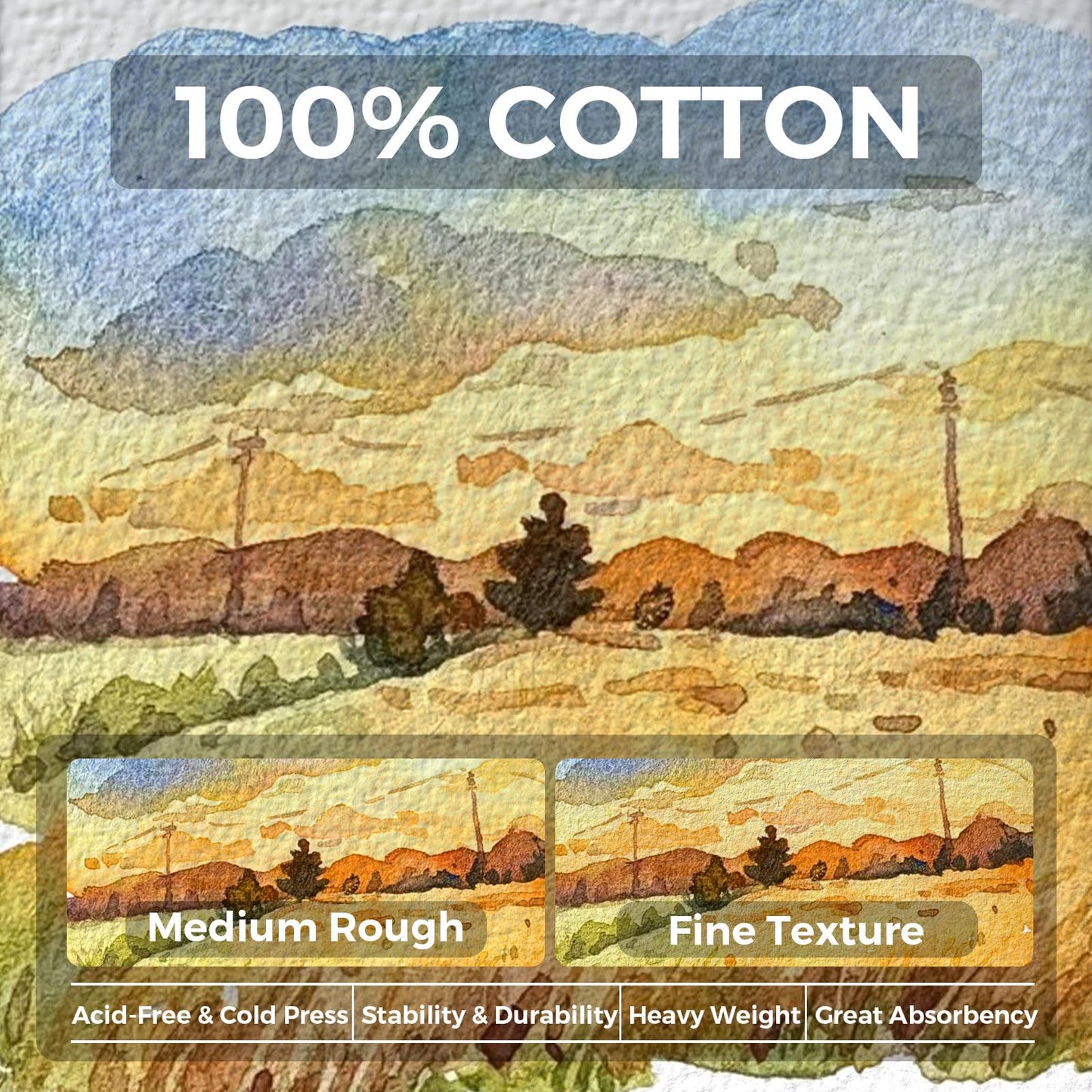 Funto Watercolor Journal, 7.5x5", 2 Packs, 44 Pages Each, Cold-pressed 100% Cotton, Pearlescent PU Leather Brown Cover, Art Supplies for Mixed Media