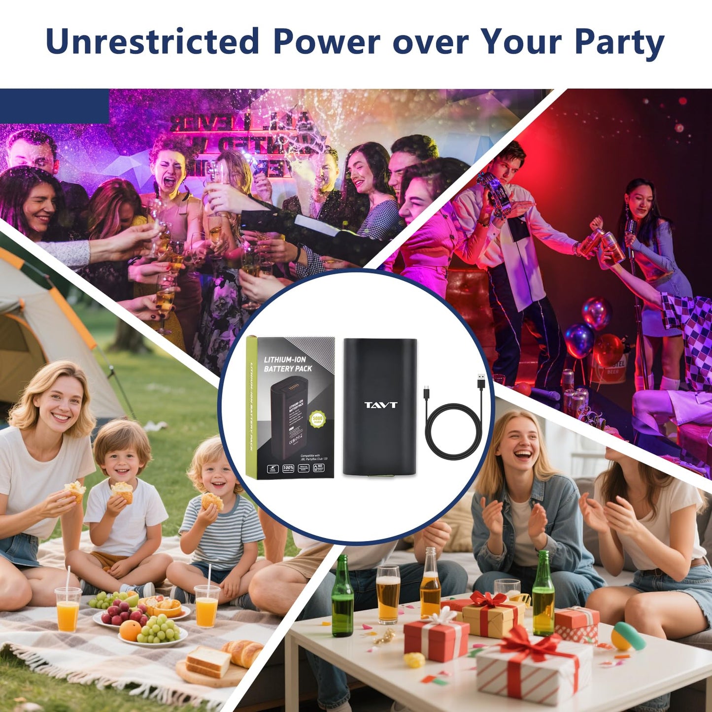 TAVT 5000mAh Rechargeable Lithium-ion Battery for JBL PartyBox Club 120 Portable Speake, Perfect Replacement for JBL Battery 200(1 Pack) 7.4V 37Wh