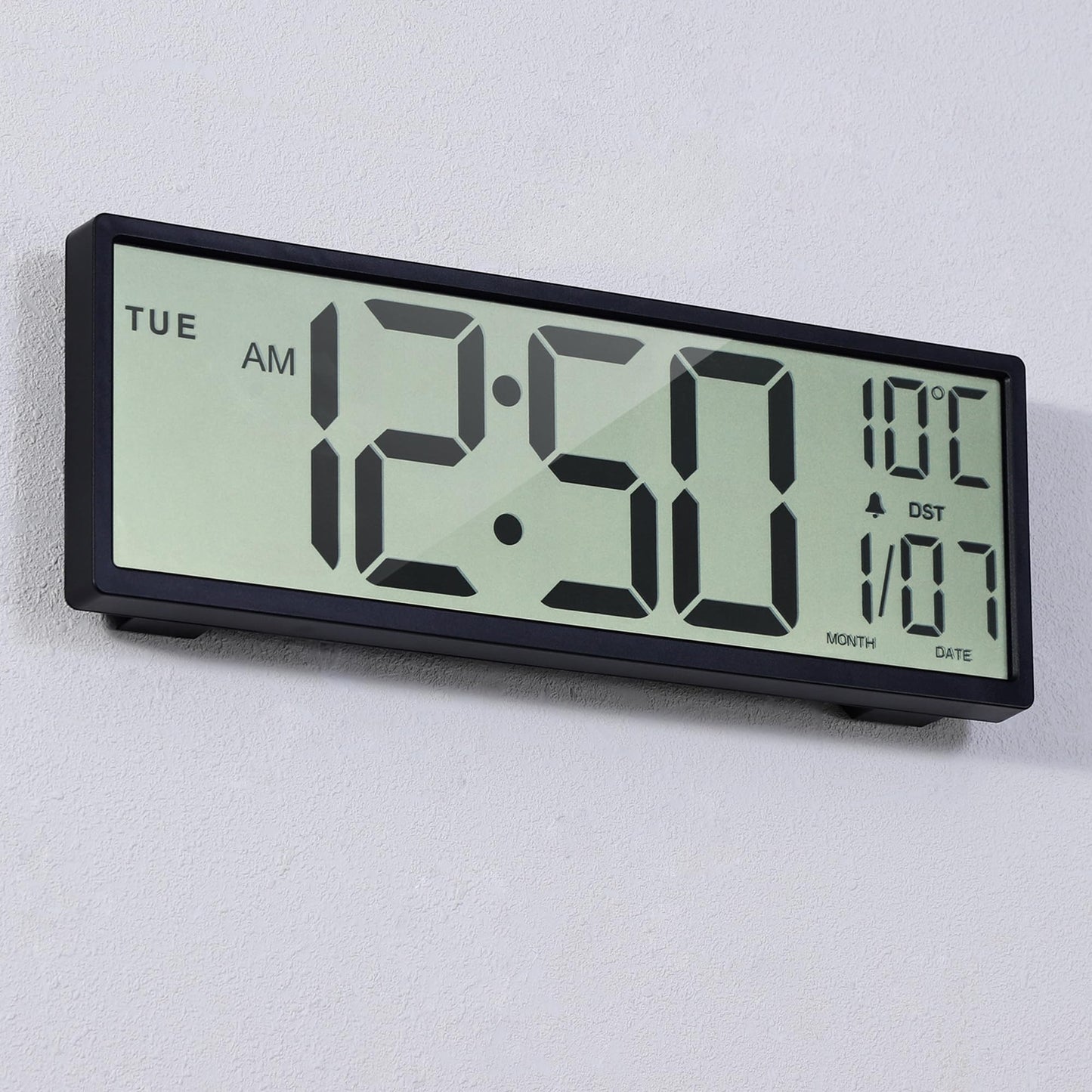 Henescribe Large Digital Wall Clock Battery Operated Black, Atomic Clock with Large Display Numbers, Calendar, Auto DST, Clocks for Living Room, Kitchen, Office, Bedroom