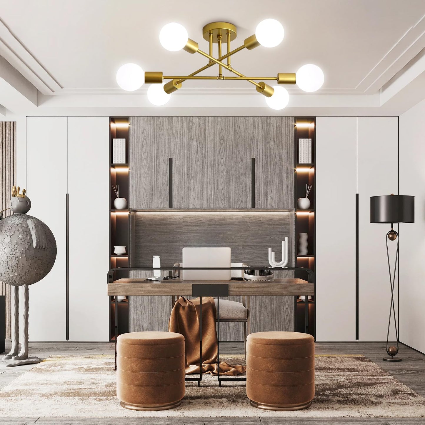 Ceiling Light, 6-Light Sputnik Chandelier,Direction Adjustable Light Fixtures Ceiling,Modern&Stylish Gold Dining Room Light Fixtures,Industrial Kitchen Light Fixtures