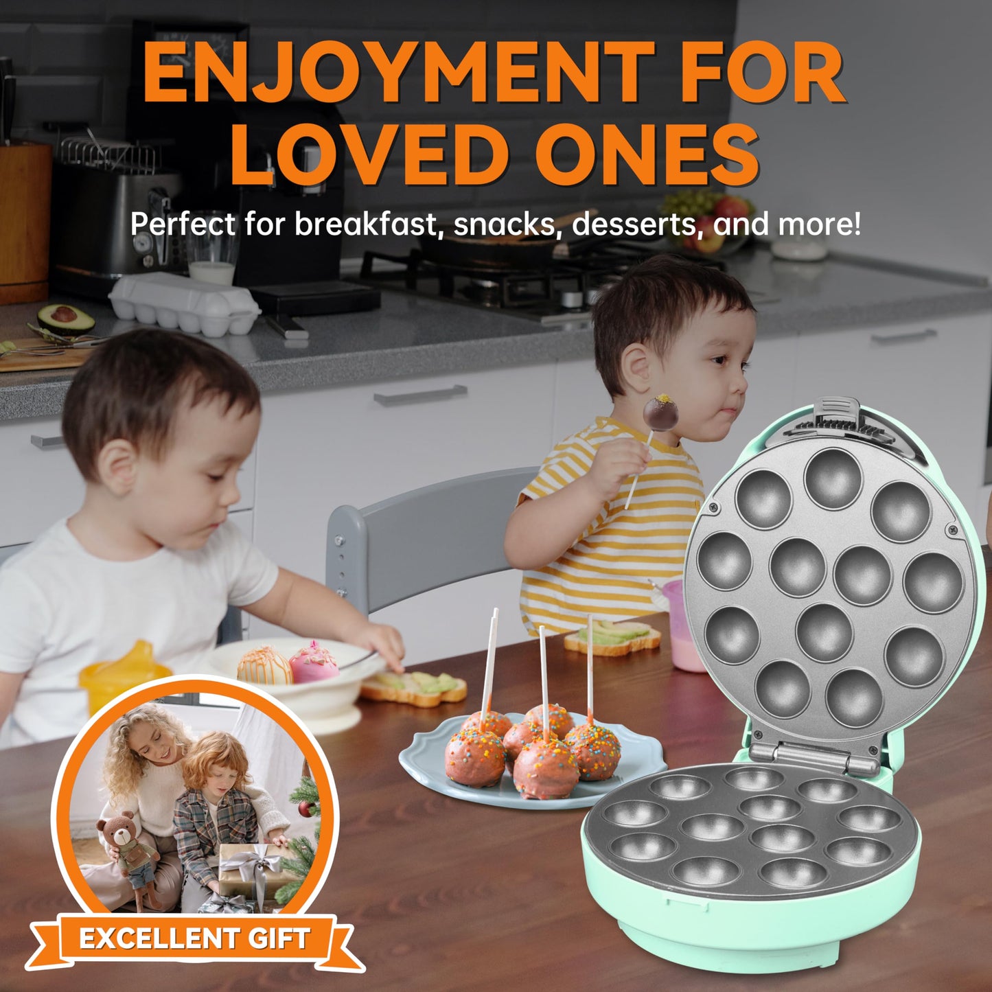 Baker's Friend Cake Pop Maker Machine Set with Cake Pop Stand, Sticks & Fork Tool, 12 Cake Pops Capacity, Aquamarine
