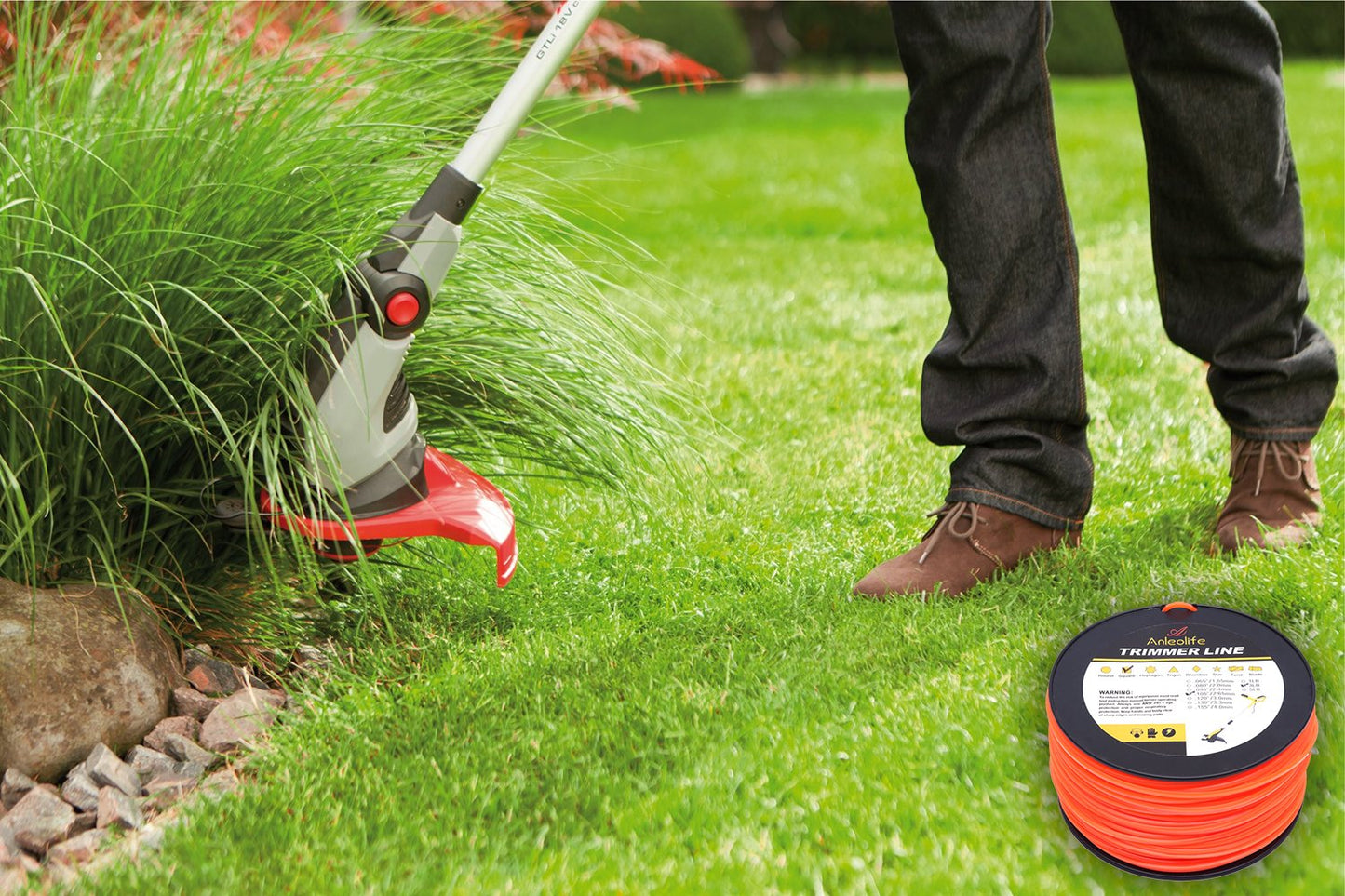 A ANLEOLIFE 5-Pound Commercial Square .095-Inch-by-1280-ft String Trimmer Line in Spool,with Bonus Line Cutter, Orange