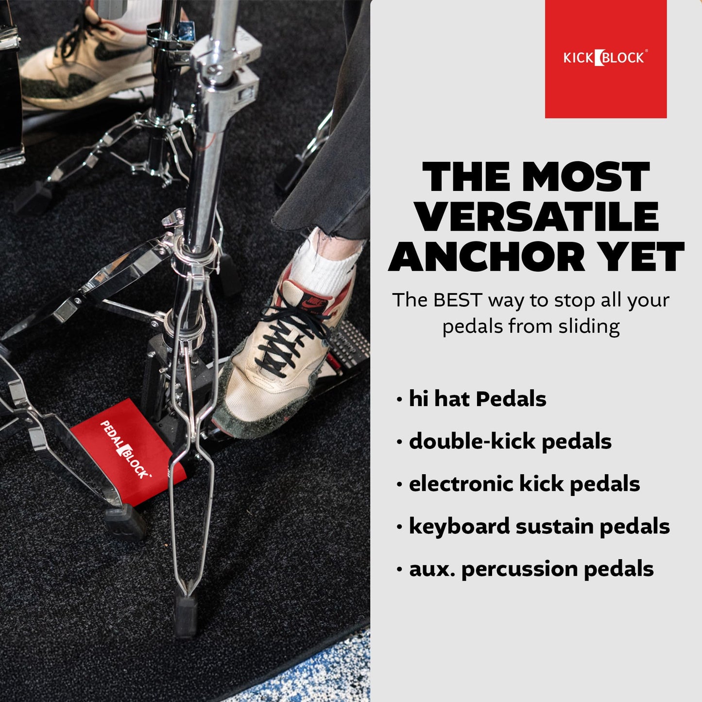KickBlock PedalBlock – Drum Pedal Anchor for Hi-Hat Stand, Double Kick, Keyboard and Electronic Bass Drum Pedals – Prevents Slide with Shock-Absorbing Grip – Brick Red (Set of 2)