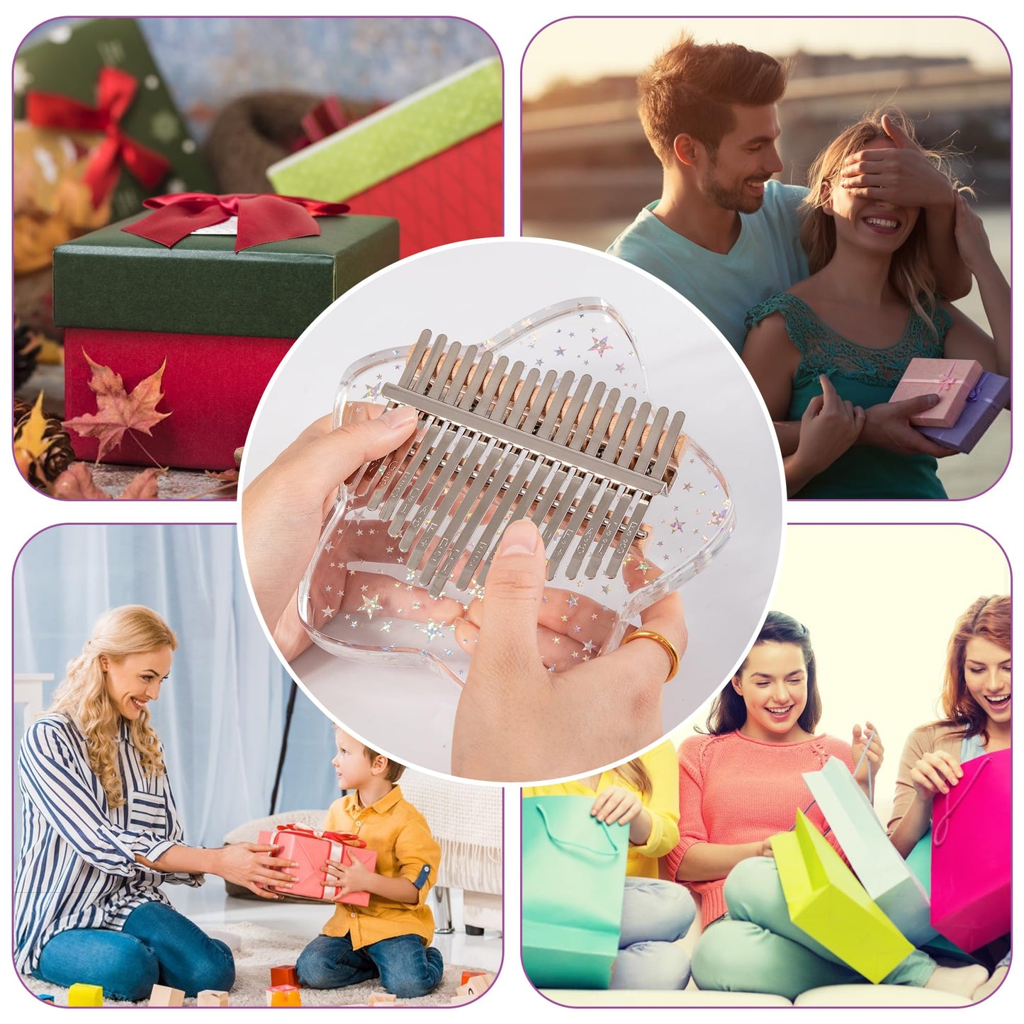 LUCKIPLUS Cute Kalimba Thumb Piano 17 Keys-Star Crystal Acrylic Finger Piano-Portable Mbira Musical Instruments Cute Christmas Gift with Tune Hammer and Study Instruction for Adults Beginners