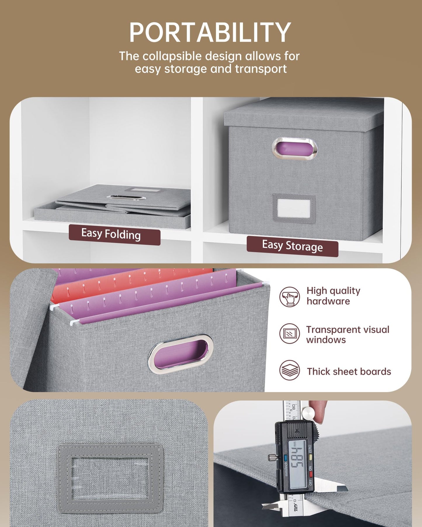 Oterri File Boxes with Lids 2 Pack, Letter Legal Size Filing Boxes, File Organizer Storage Cabinet for Hanging File Folders, Bankers Boxes for Home Office School (2 Packs, Gray)