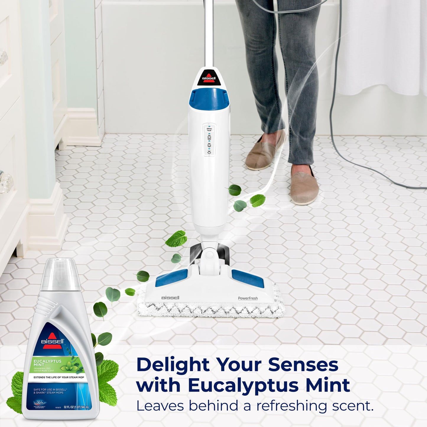 Bissell Eucalyptus Mint DEMINERALIZED STEAM MOP Water, 32 Ounces, 1392, White