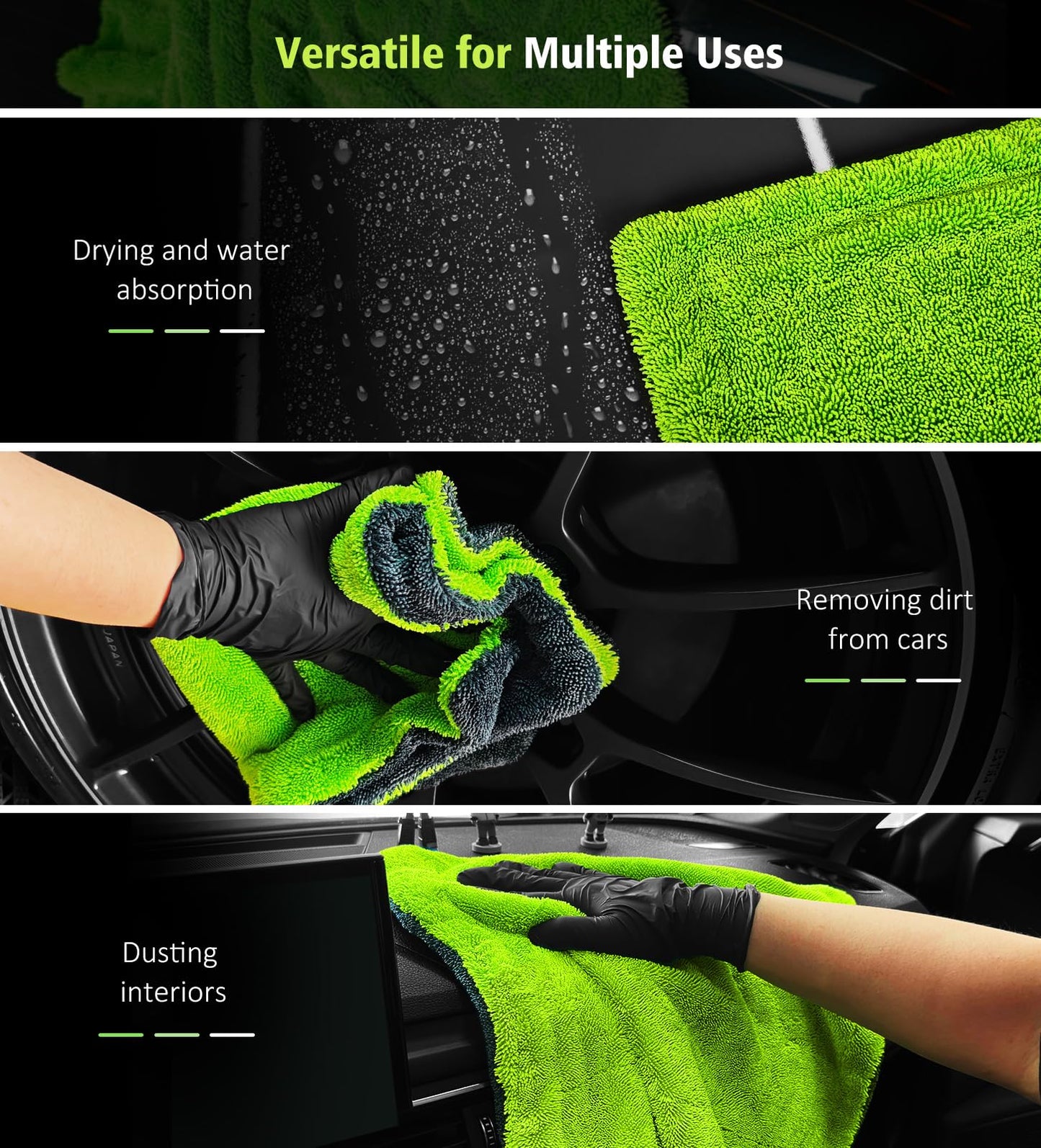 YeewayVeh 3 Pack Complete Drying Towel Set, 36"x28" Extra Large High Absorbent Twisted Loop & 16x16 Microfiber & Waffle Weave Towels for Scratch-Free Car Detailing, Streak-Free Drying on Car Truck SUV