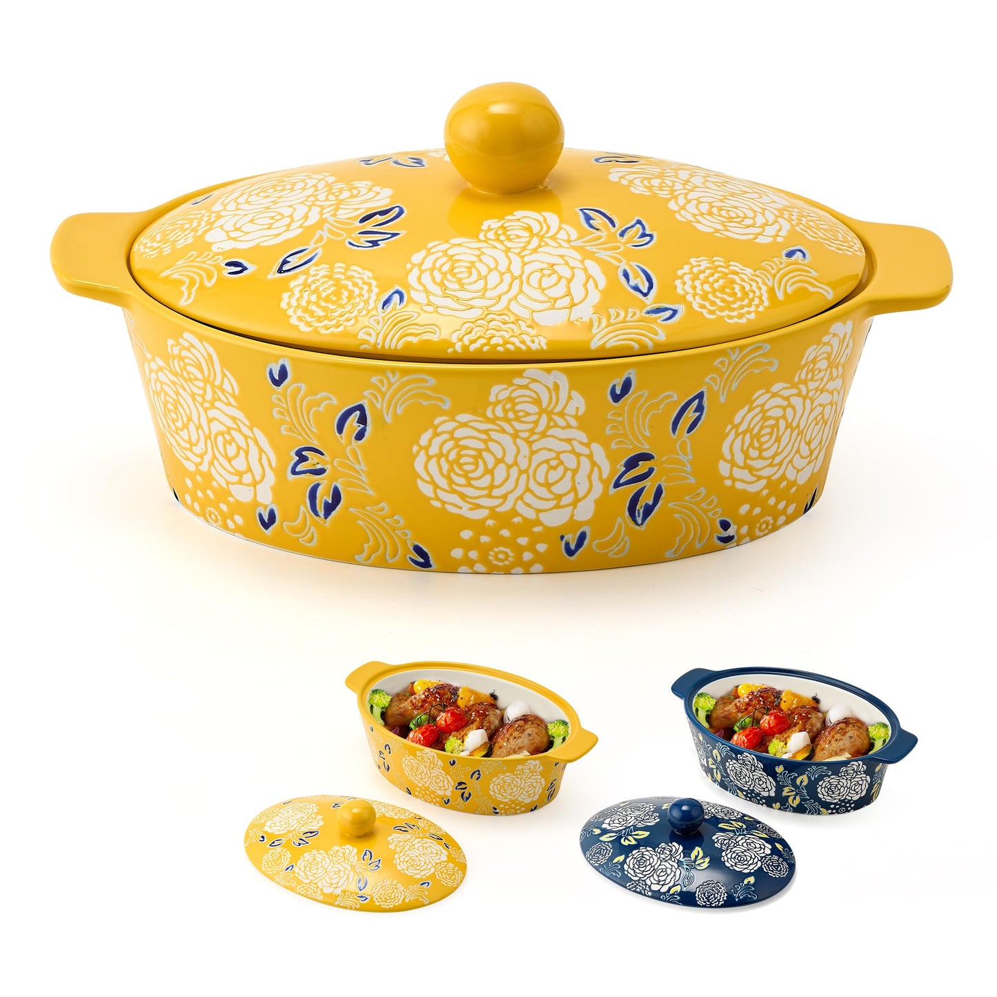 Ceramic Casserole Dish With Lid, Casserole Dishes for Oven, Baking Dish Lasagna Pans For Cooking, Oval Baking Pan, Dutch Oven, Perfect for Bread Baking and Serving, Housewarming, Christmas - Yellow