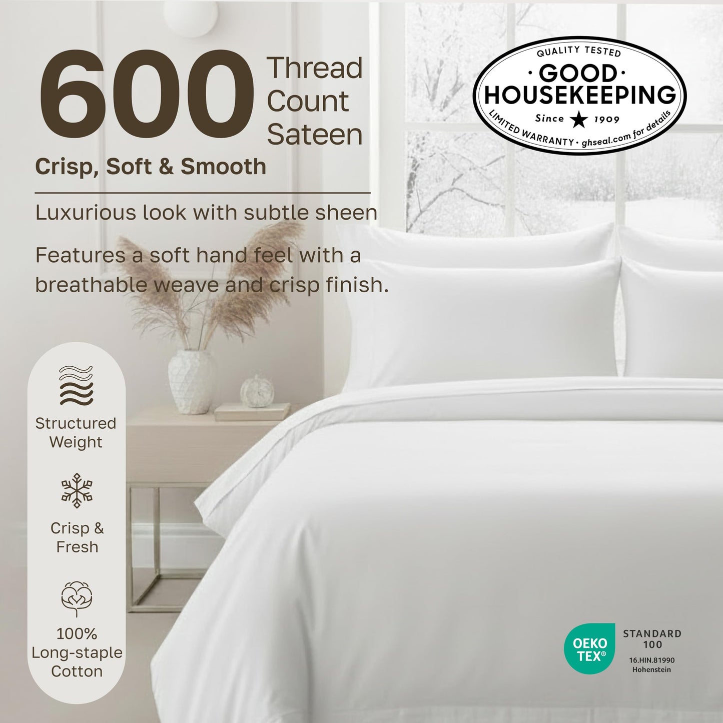California Design Den -Twin Sheet Set 100% Cotton Sheets, 600 Thread Count, Deep Pocket, Soft & Crisp White Sheets Set, 3 Pc Twin Sheets Set, Sateen Weave, Beats Egyptian Cotton Claim (Bright White)
