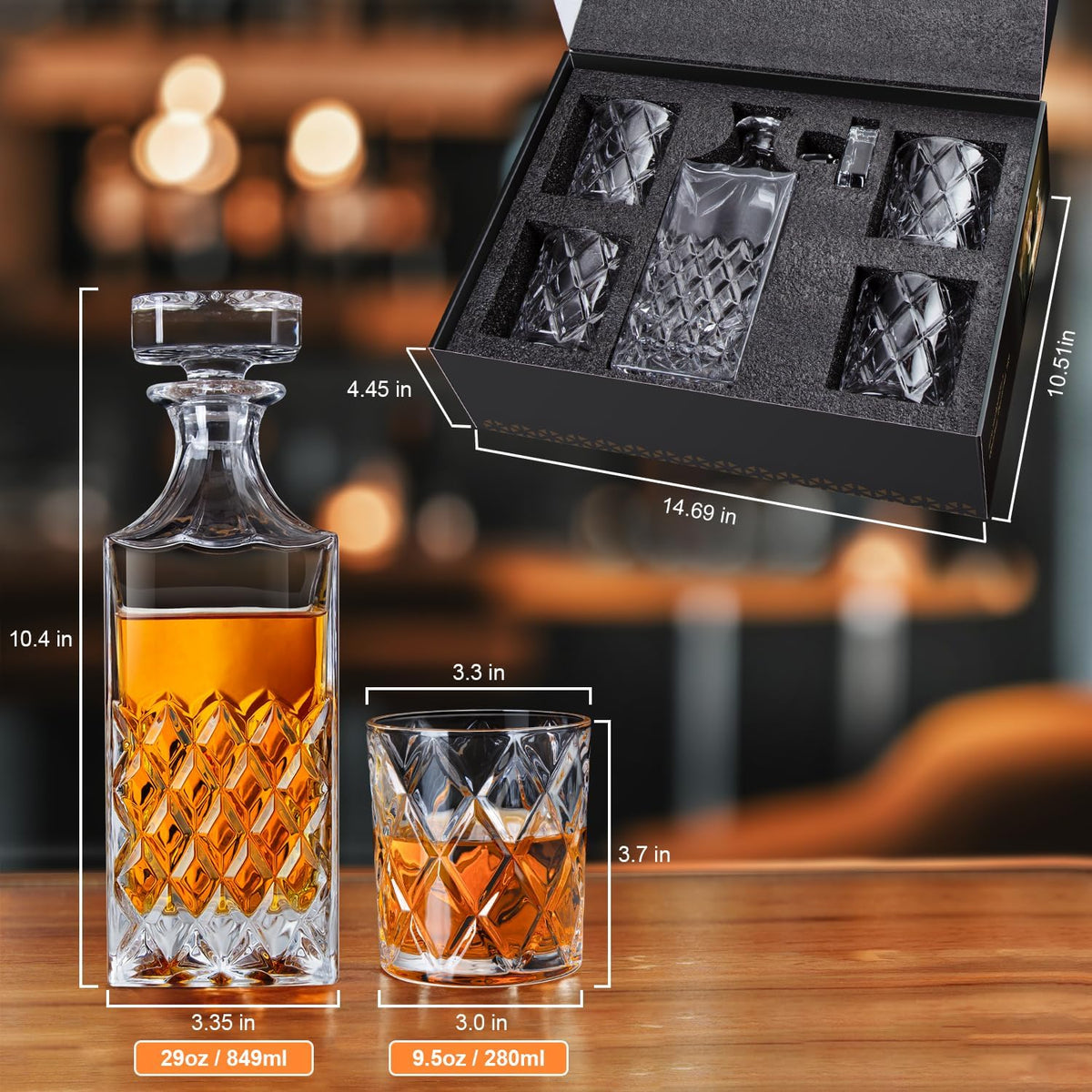 Lighten Life Whiskey Decanter Set for Men, Italian Crystal Glass Decanter with 4 Whisky Glasses in Gift Box, Unique Gifts for Him Dad Husband Brother, Mens Birthday Gift, Cool Bourbon Scotch Liquor