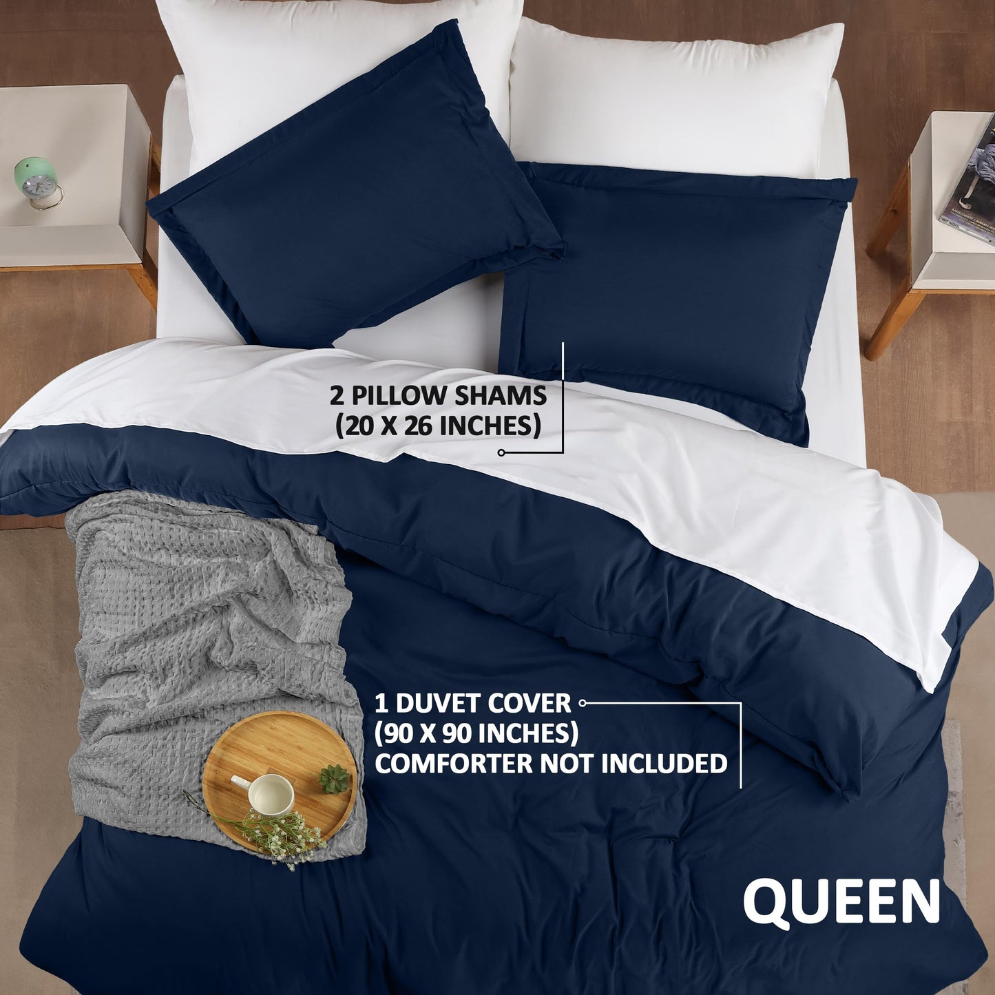 Utopia Bedding Duvet Cover Queen Size Set with Pillow Shams - Comforter Cover with Zipper Closure, 90X90 Inches & Pillow Shams 20X26 Inches (Navy) Comforter Not Included