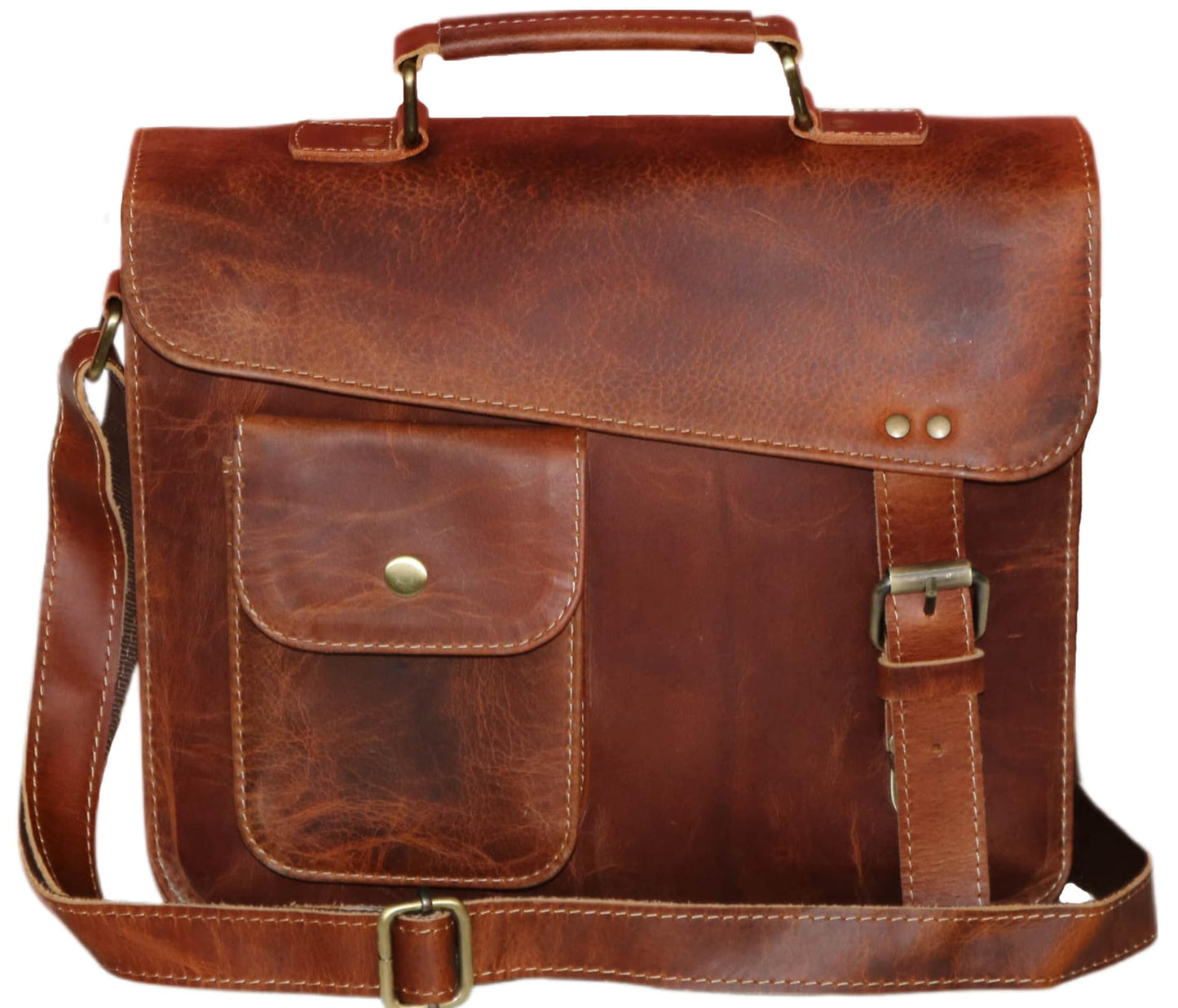 Small Leather Messenger Bag Shoulder Bag Cross Body Vintage Messenger Bag for Women & Men Satchel (7 x 9)