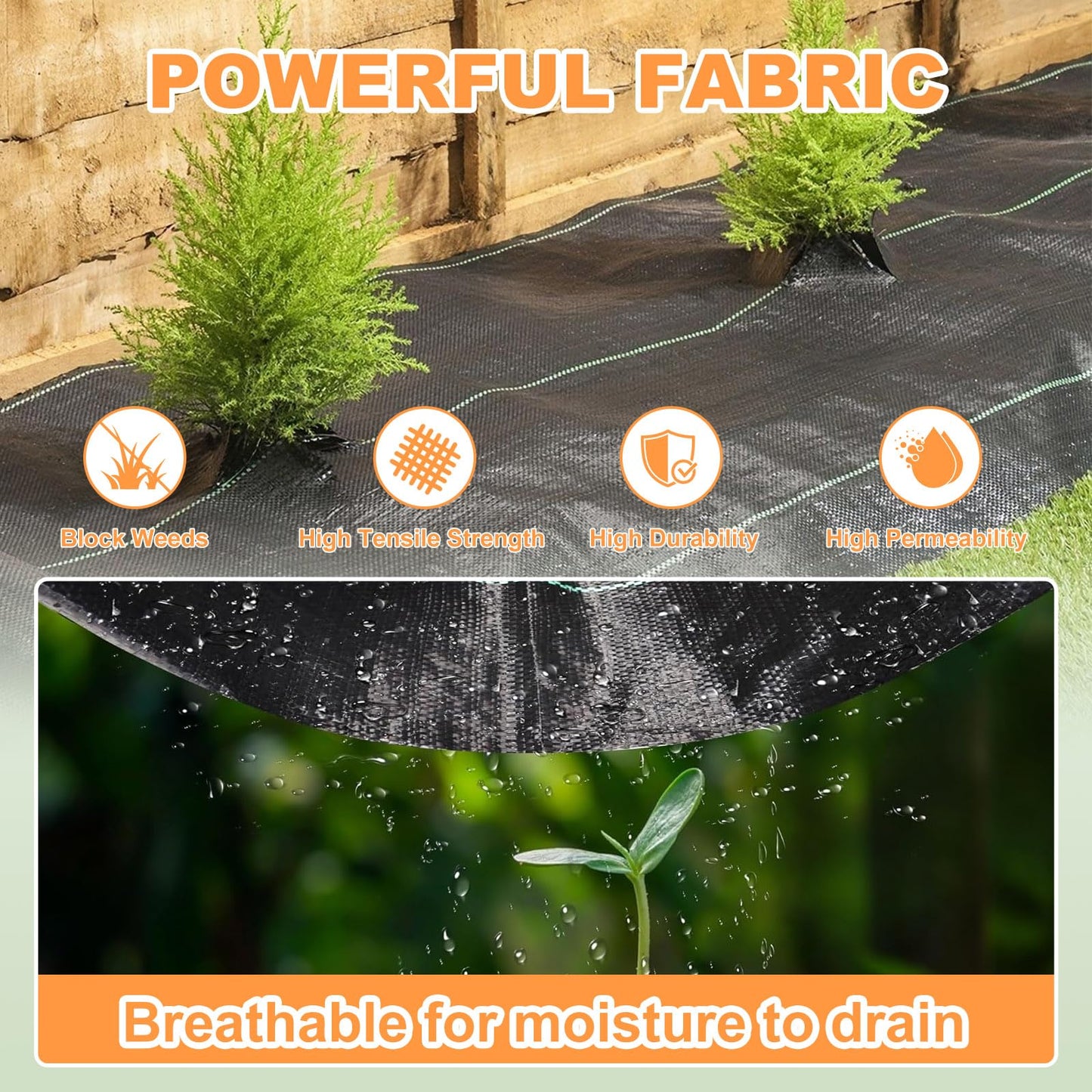 4x100Ft Weed Barrier Landscape Fabric, Heavy Duty Ground Cover Fabric Block, 3.2oz Gardening Fabric Mat, Garden Cloth Felt for Flower Bed, Patio, Orchard, Playground