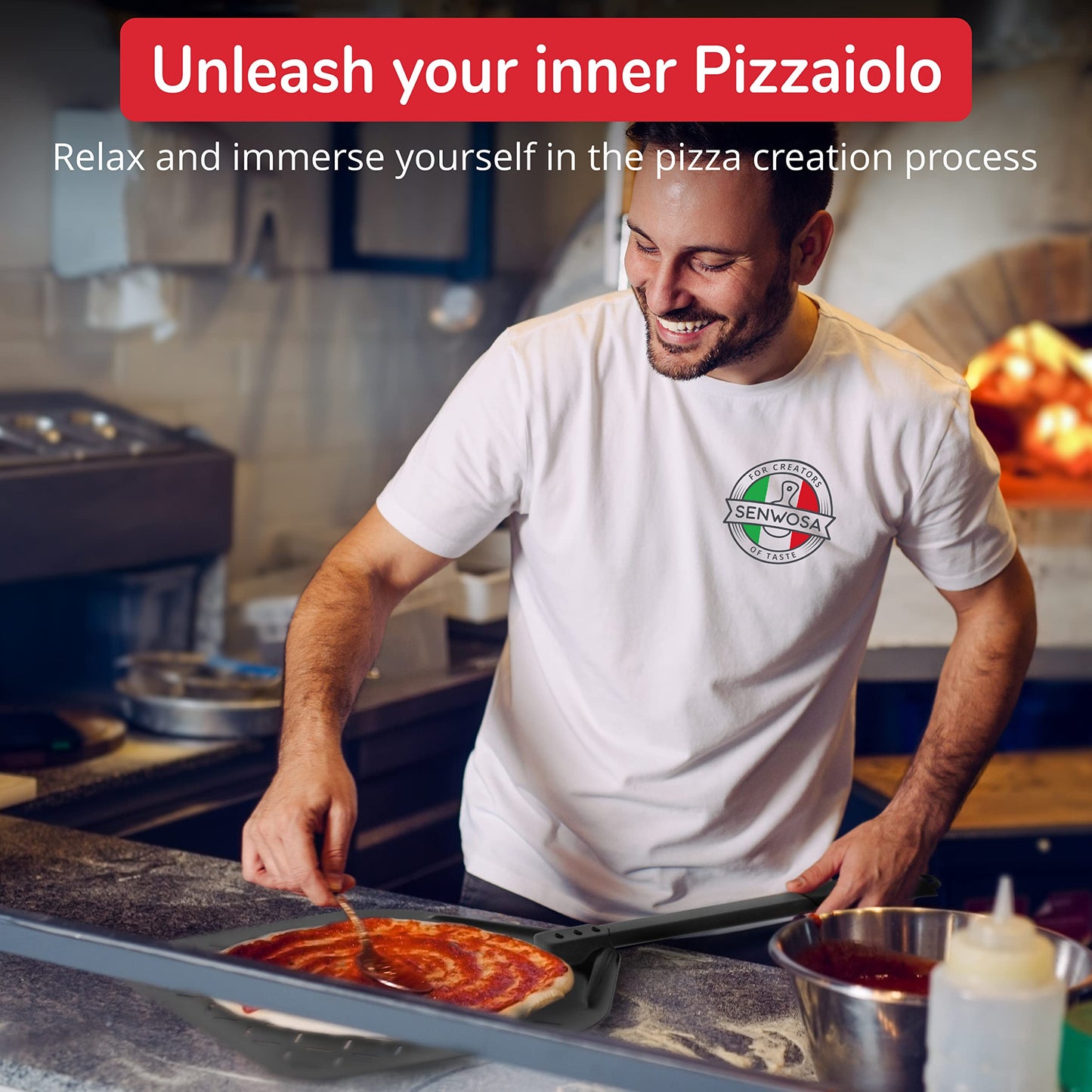 26” Pizza Oven Brush with Stone Scraper - Stainless Steel Bristles, Extra Long Handle, Heat-Resistant - Compatible with Ooni, Gozney and Similar Ovens - Includes Spare Head