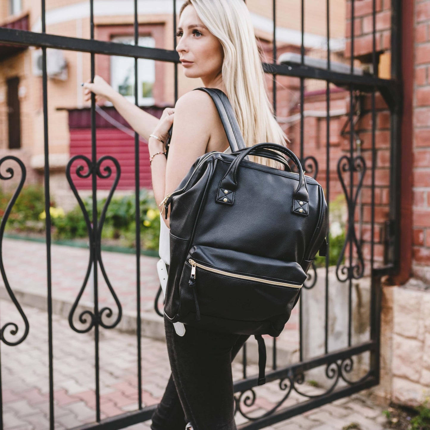 Kah&Kee Leather Laptop Backpack for Women, 15.6-16 Inch Professional Work Bag, Water-Resistant Vegan Leather Doctor Bag Backpack for Teacher, Nurse & Travel, Fits MacBook Pro 16 (Black,Large)