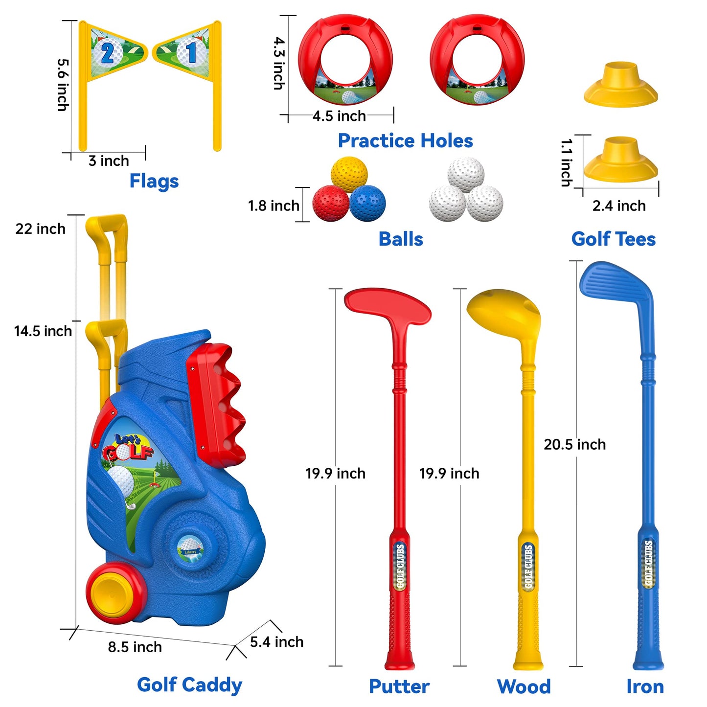 Liberry Toddler Golf Set, Upgraded Kids Golf Cart with Unique Shoulder Strap Design, Indoor Outdoor Golf Toys Gift for Boys Girls Aged 1 2 3 4 Years Old, Blue