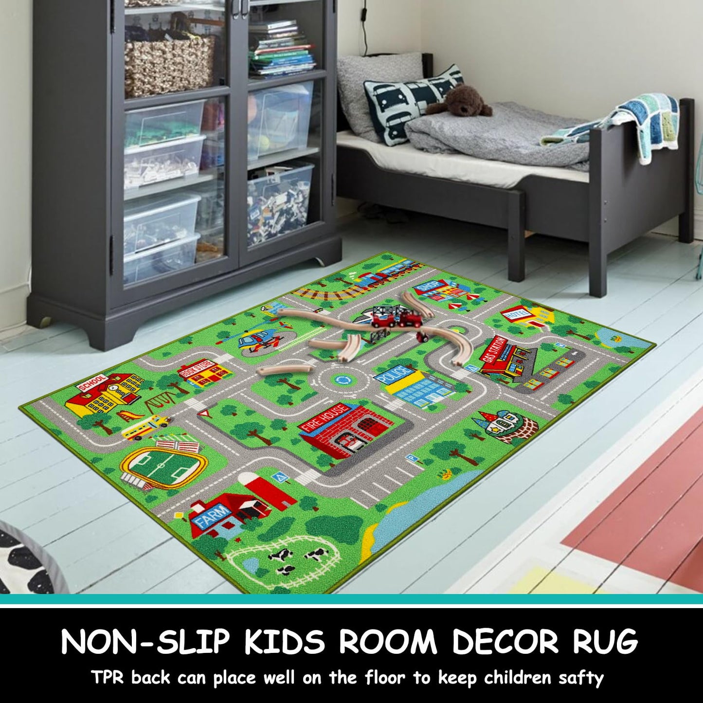Capslpad Kids Play Rug for Playroom 5.2x3.3 ft Town City Road Map Car Mat Play Mat Educational Learning Carpet Area Rug for Boy Girl Toddler Bedroom Playroom