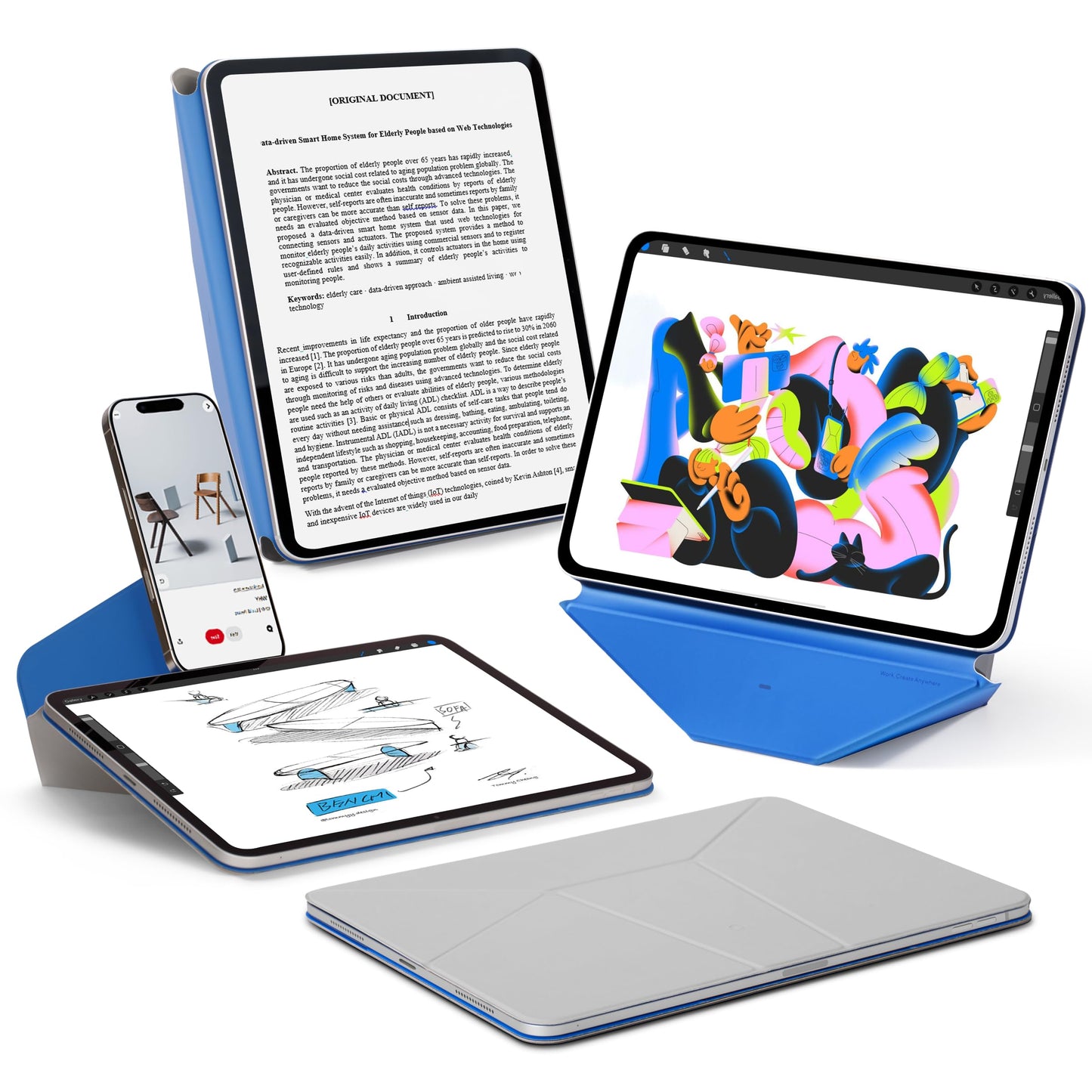 MOFT Dynamic Folio Case for iPad mini 7 A17 Pro (2024), iPad mini 6 (2021), Silm Magnetic Stand Case with 20+ Viewing Angles, Auto Wake/Sleep, Ultra Thin, Cement x Sapphire