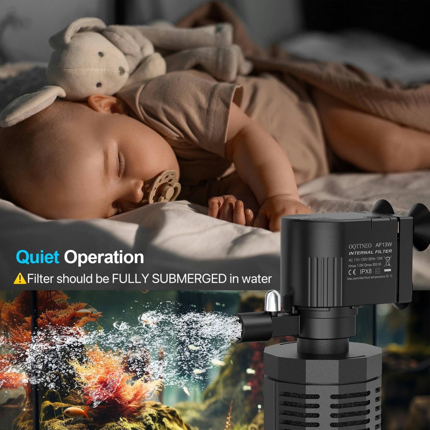 Aquarium Internal Filter for 30~100 Gallons - Ultra-Quiet Fish Tank Filters 400GPH Submersible Power Pump Filter with Biochemical Filtration Air Supply Water Clean