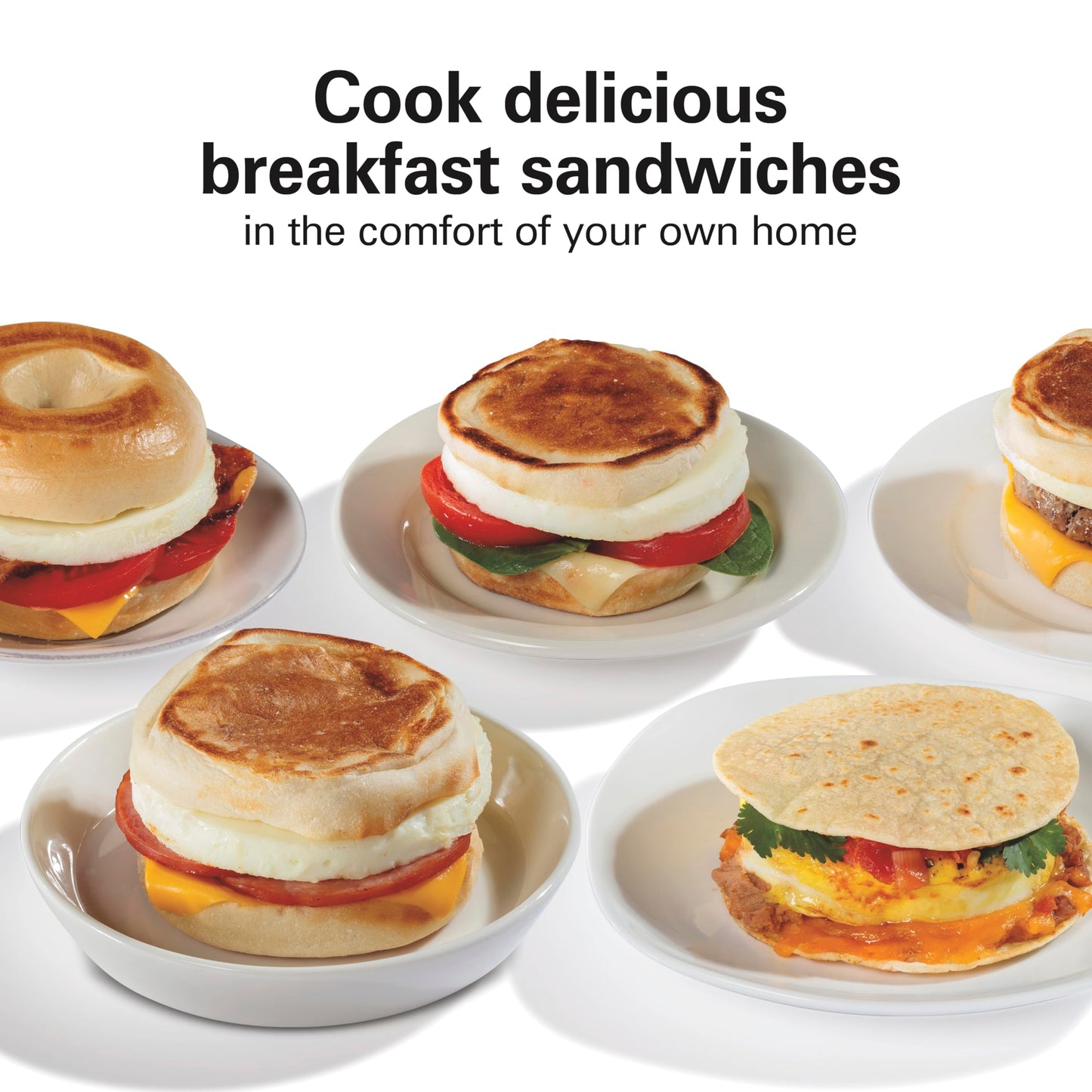Hamilton Beach Dual Breakfast Sandwich Maker with Timer, Ready in 5 Minutes, Removable Dishwasher Safe PFAS-Free Non-Stick Egg Cooker Ring, Silver (25490C)
