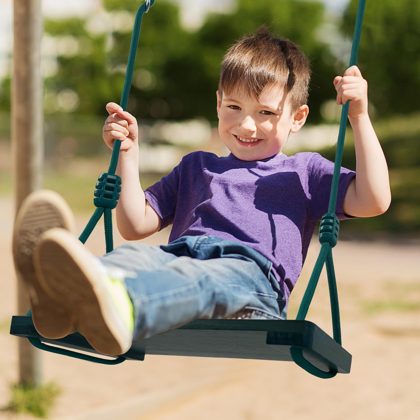 NOSTIFY Wooden Swing Seat, Nostalgic Outdoor Wood Swing for Kids Adults, Hanging Tree Straps Set Accessories for Backyard Patio Garden Playground (Green)