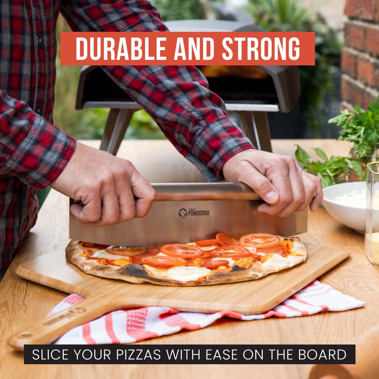 Chef Pomodoro Wooden Pizza Peel 14 inch, Homemade Wood Paddle, Board with with Handle, Indoor and Outdoor Oven Accessories, Spatula Gourmet Prep Shovel for Launching and Serving Pies and Bread