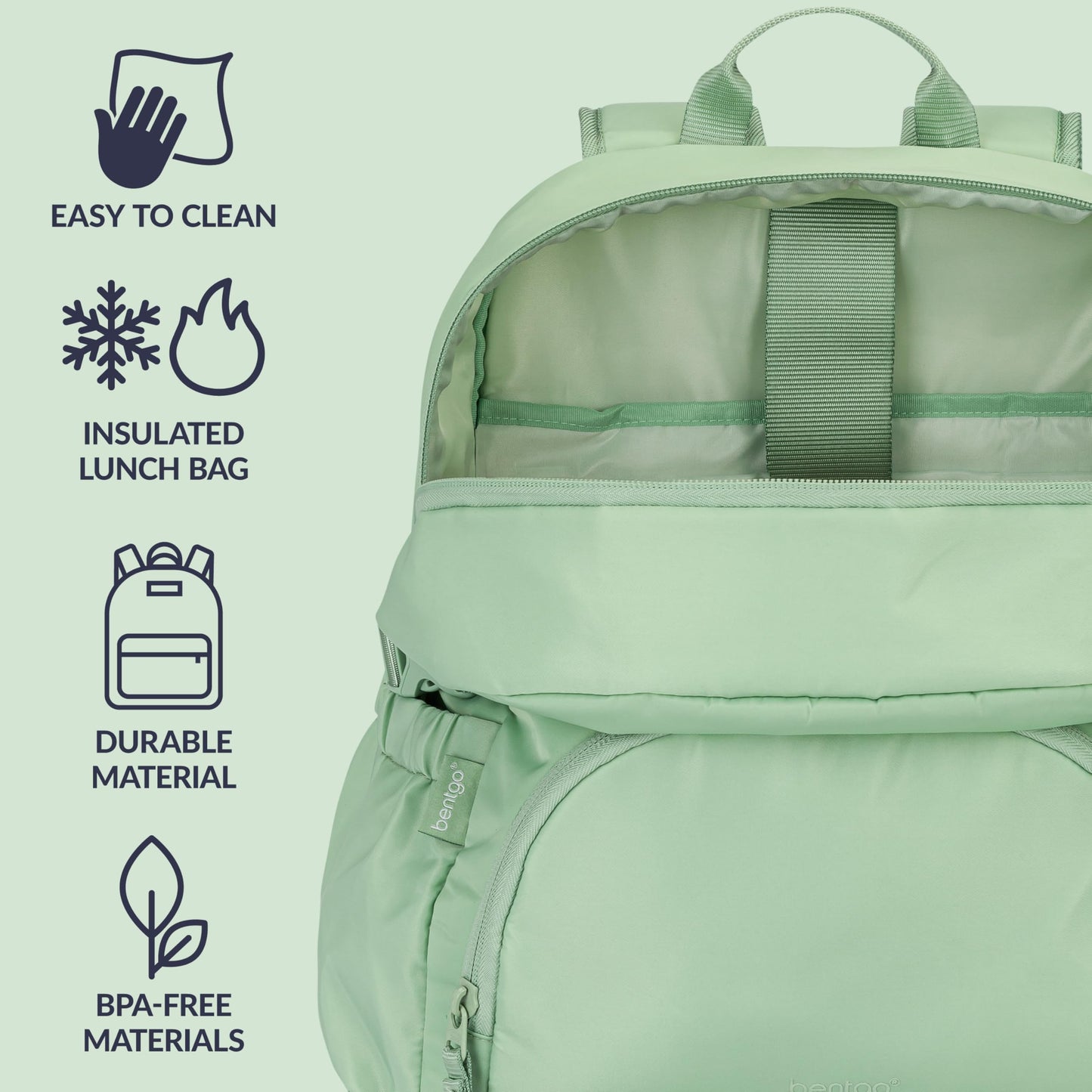 Bentgo® 2-in-1 Adult Backpack & Insulated Lunch Bag – Lightweight, Water-Resistant Travel Backpack with 9 Compartments, Laptop Sleeve & Trolley Sleeve for Work & Everyday Use (Clay Green)
