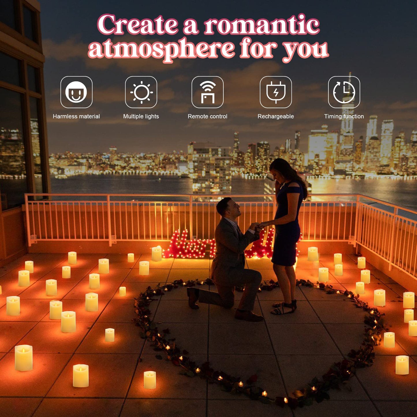 Rechargeable Candles Flickering with Remote,LUXONIC Flameless Candles Built-in Rechargeable Battery,RGB&Warm White Real Wax LED Candles for Home Decoration,Christmas,Party