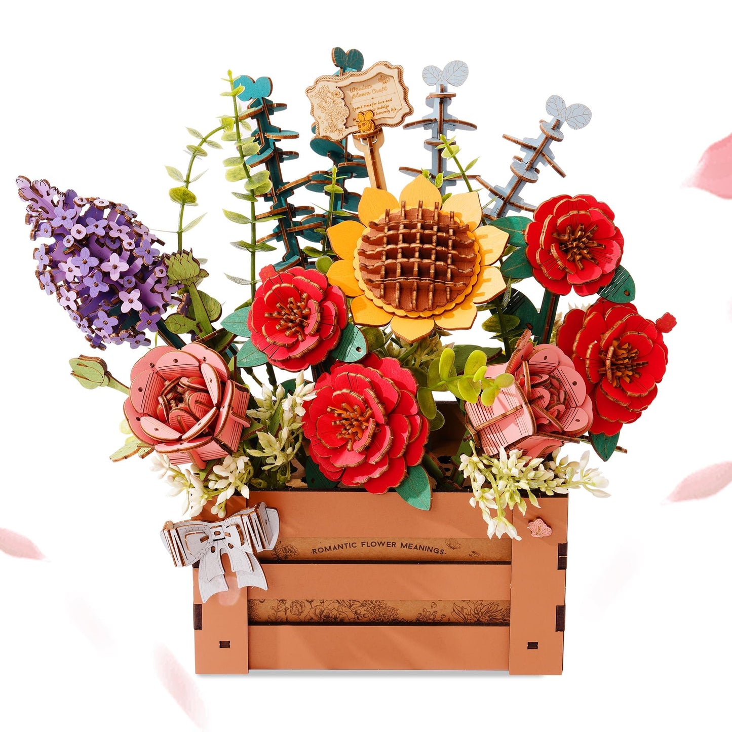 Wowood 3D Wooden Flower Puzzle for Adults-Wooden Bloom Box, DIY Craft Model Kit Building Set, Botanical Decor Creative Gift for Lovers Nature Enthusiasts (658PCS)