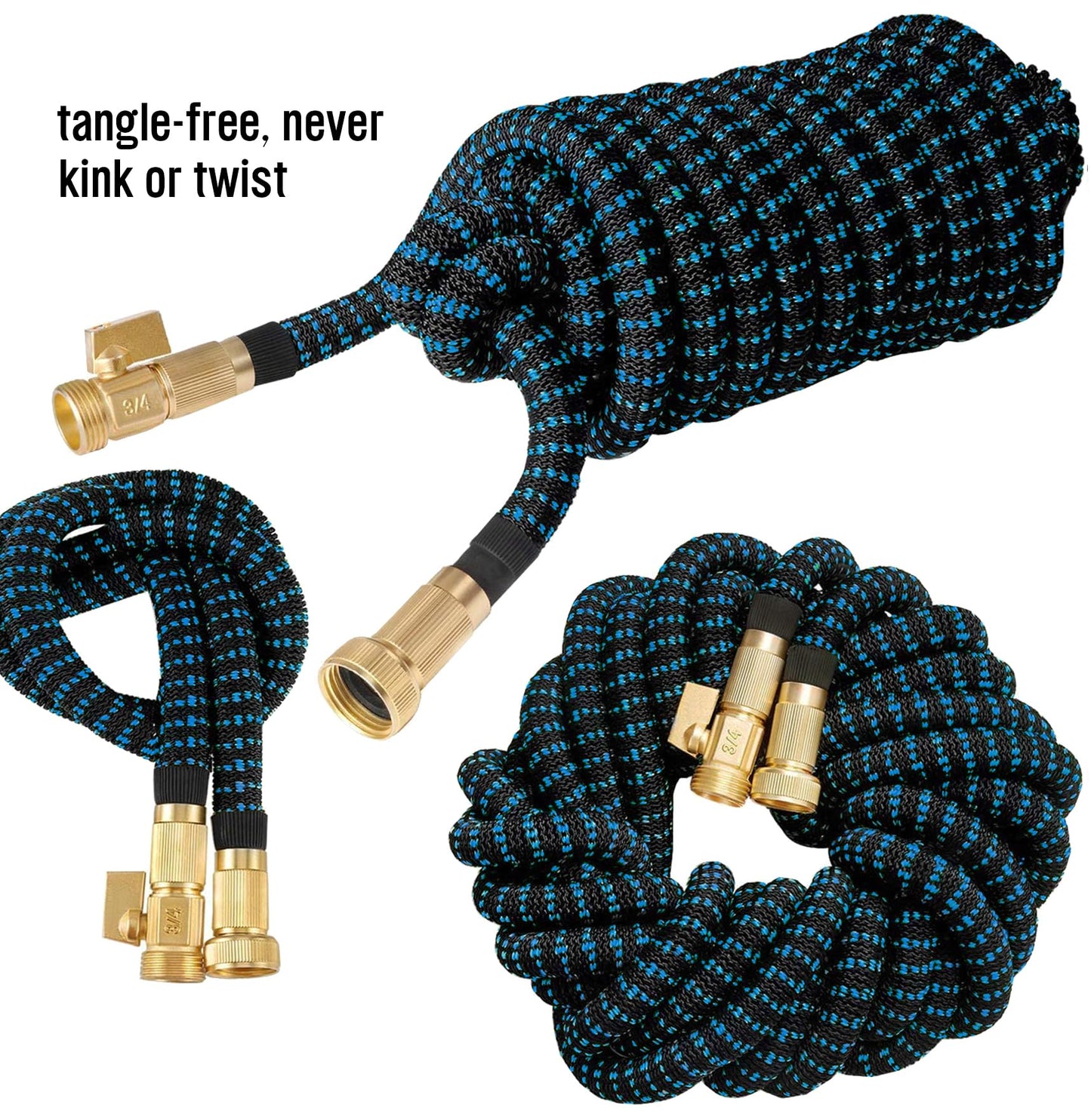HBlife Expandable Garden Hose 100FT, Flexible Lightweight Water Hose with 10 Function Nozzle Sprayer Expanding Durable Hose with 3/4 Inch Fittings No-Kink, Black & Blue