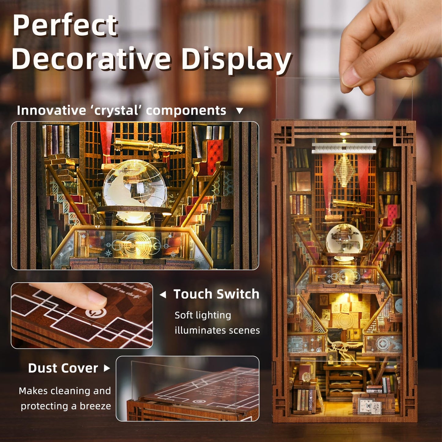 MiniCity Book Nook Kit, DIY Miniature Dollhouse Booknook Kit, 3D Wooden Puzzle Bookend Bookshelf Insert Decor with LED Light for Teens and Adults (Beyond Library)